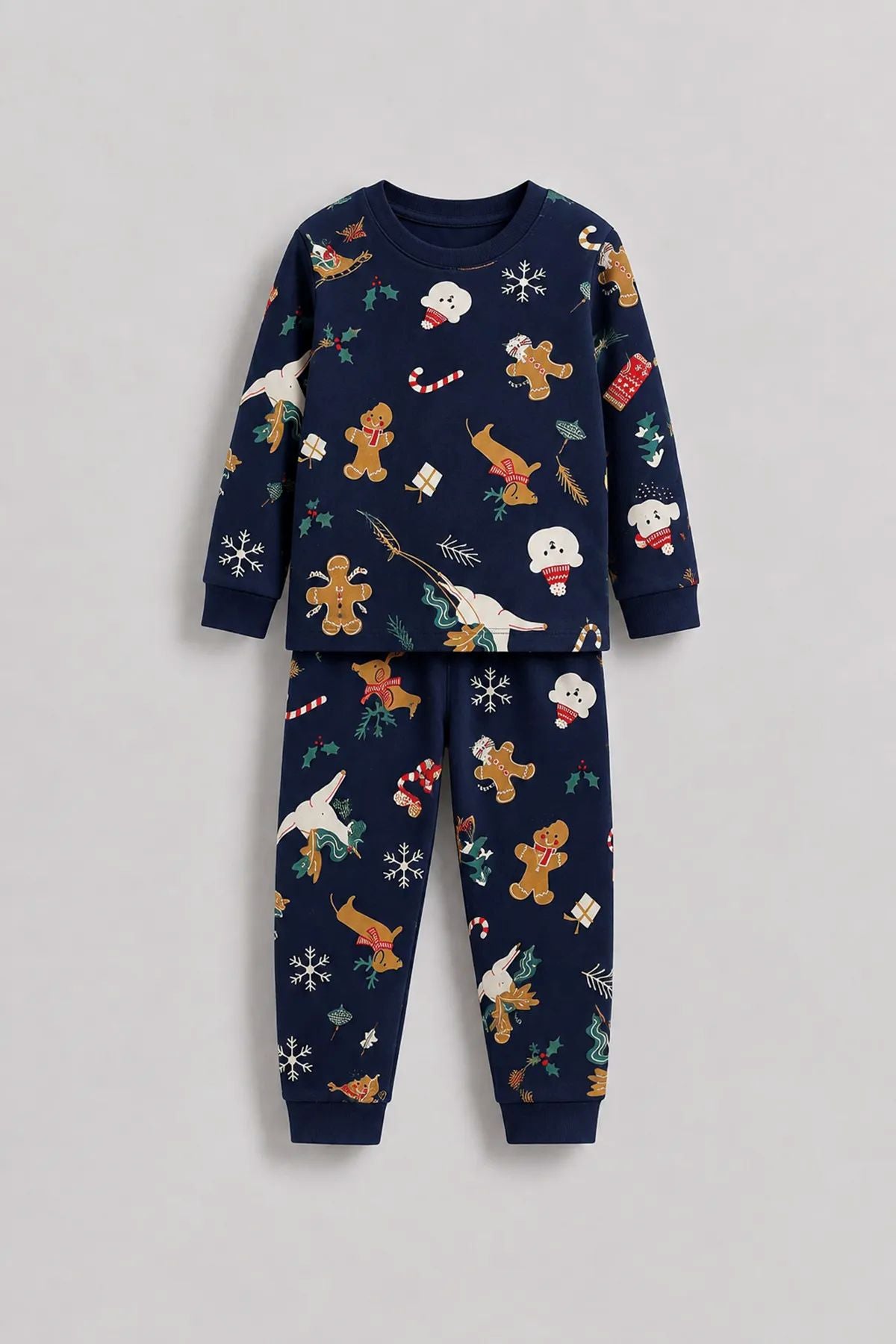 Unisex Çocuk Christmas Cookie Desenli Lacivert Pijama Takımı