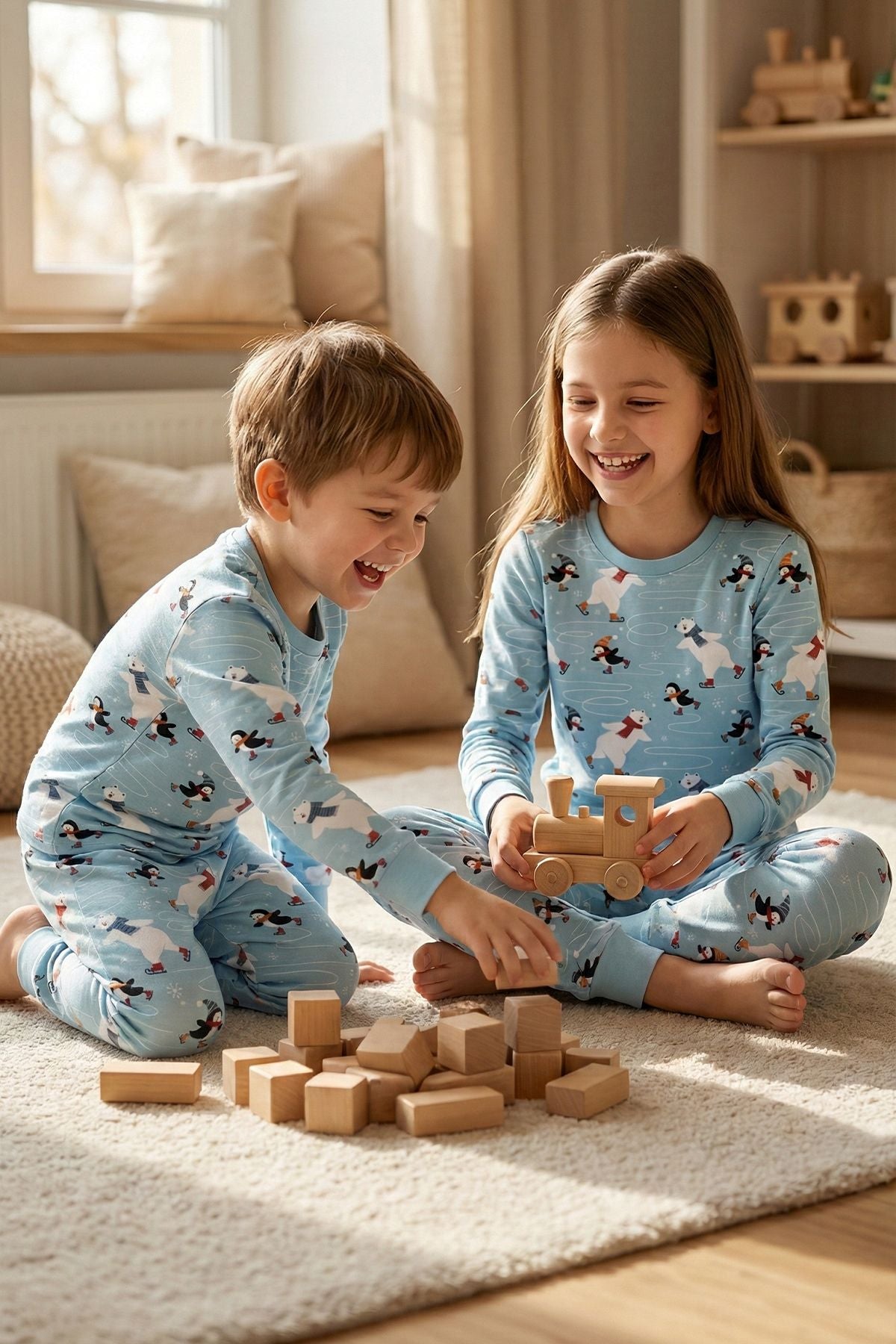 Unisex İnterlok Bebe Mavisi Yılbaşı Temalı Pijama Takımı