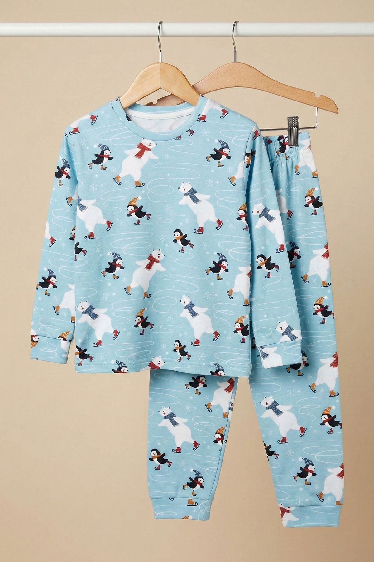 Unisex İnterlok Bebe Mavisi Yılbaşı Temalı Pijama Takımı