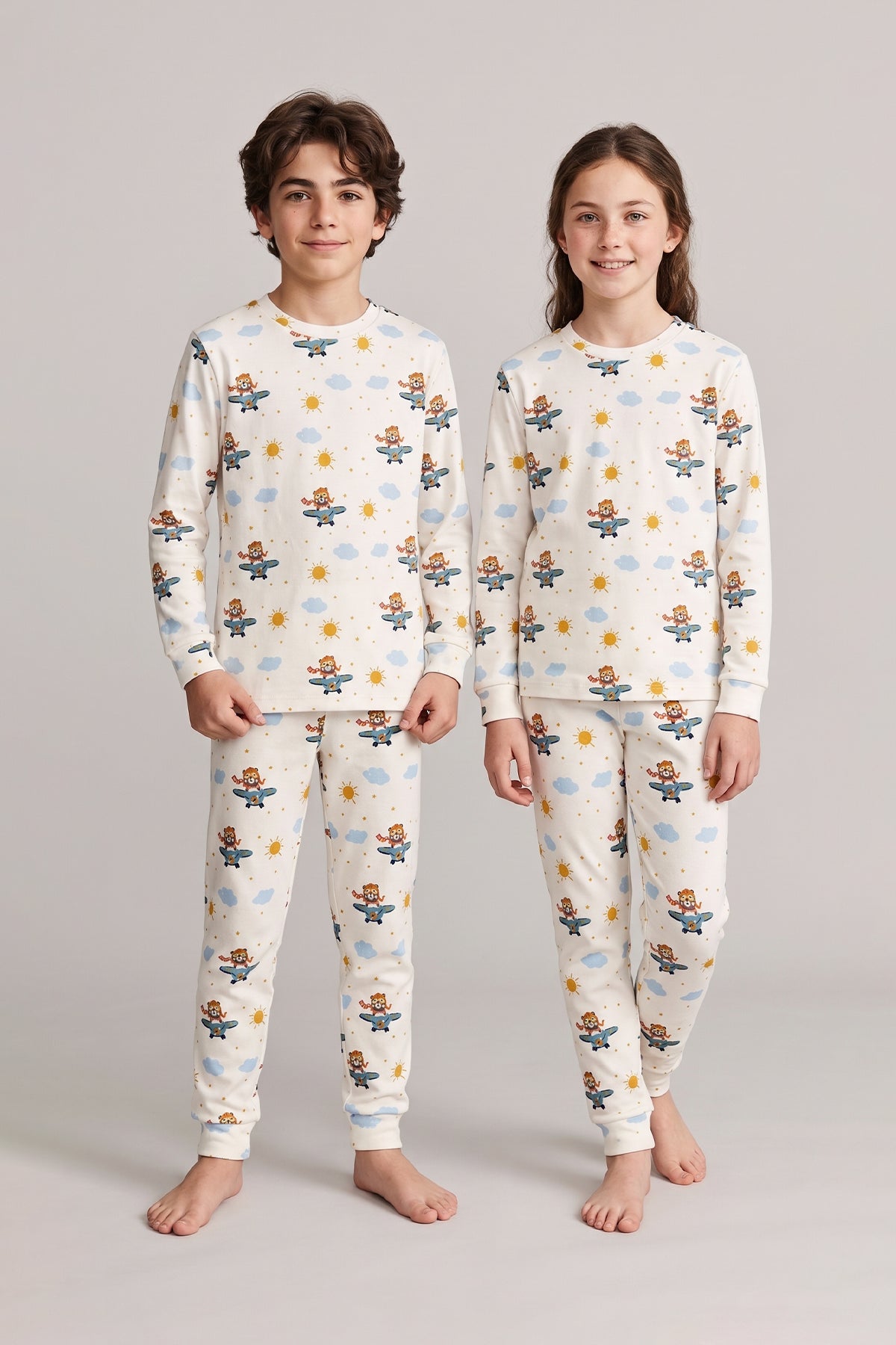 Unisex Sevimli Uçan Ayı Desenli Çocuk Pijama Takımı