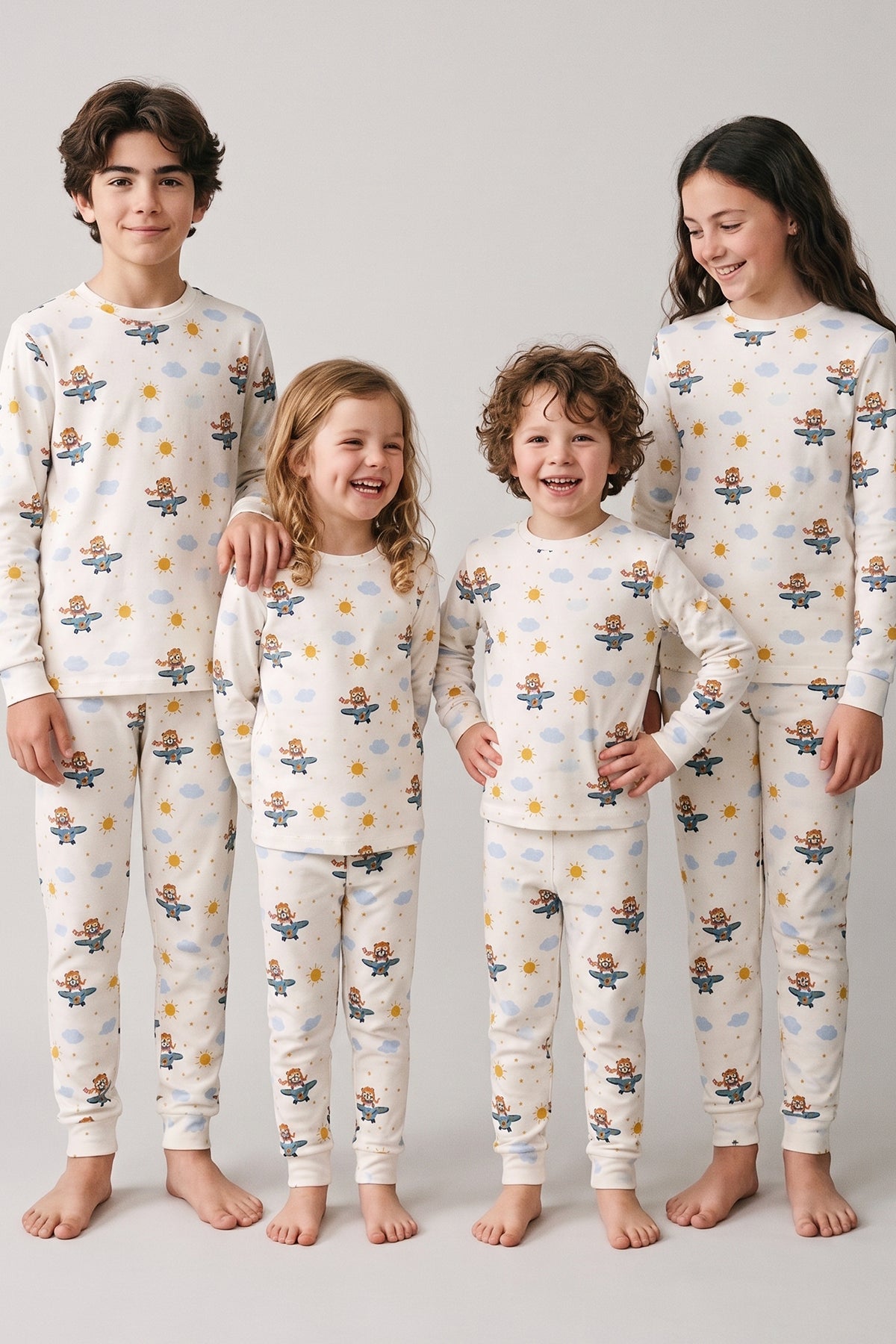 Unisex Sevimli Uçan Ayı Desenli Çocuk Pijama Takımı