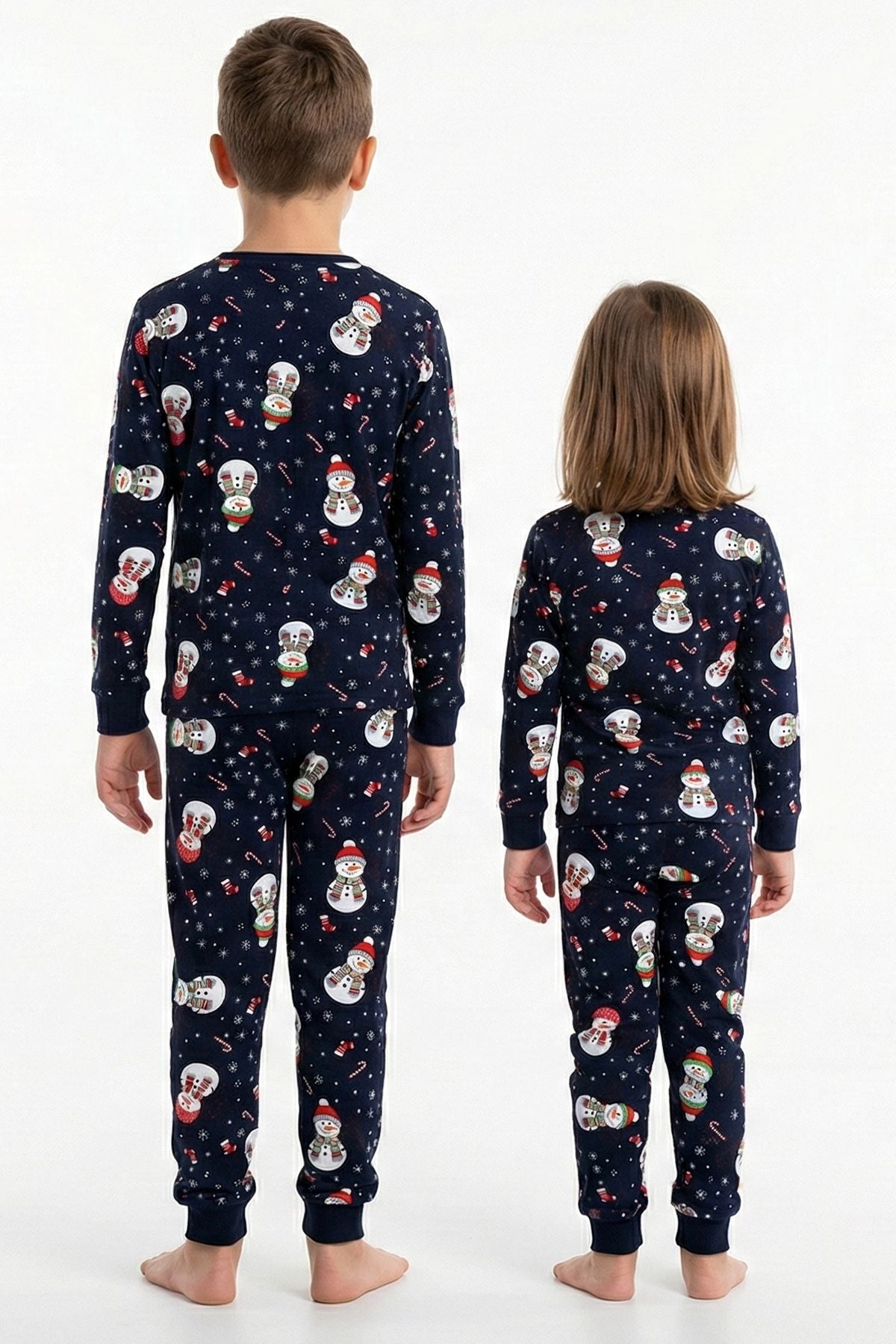 Unisex Yılbaşı Kardan Adam Desenli Çocuk Pijama Takımı