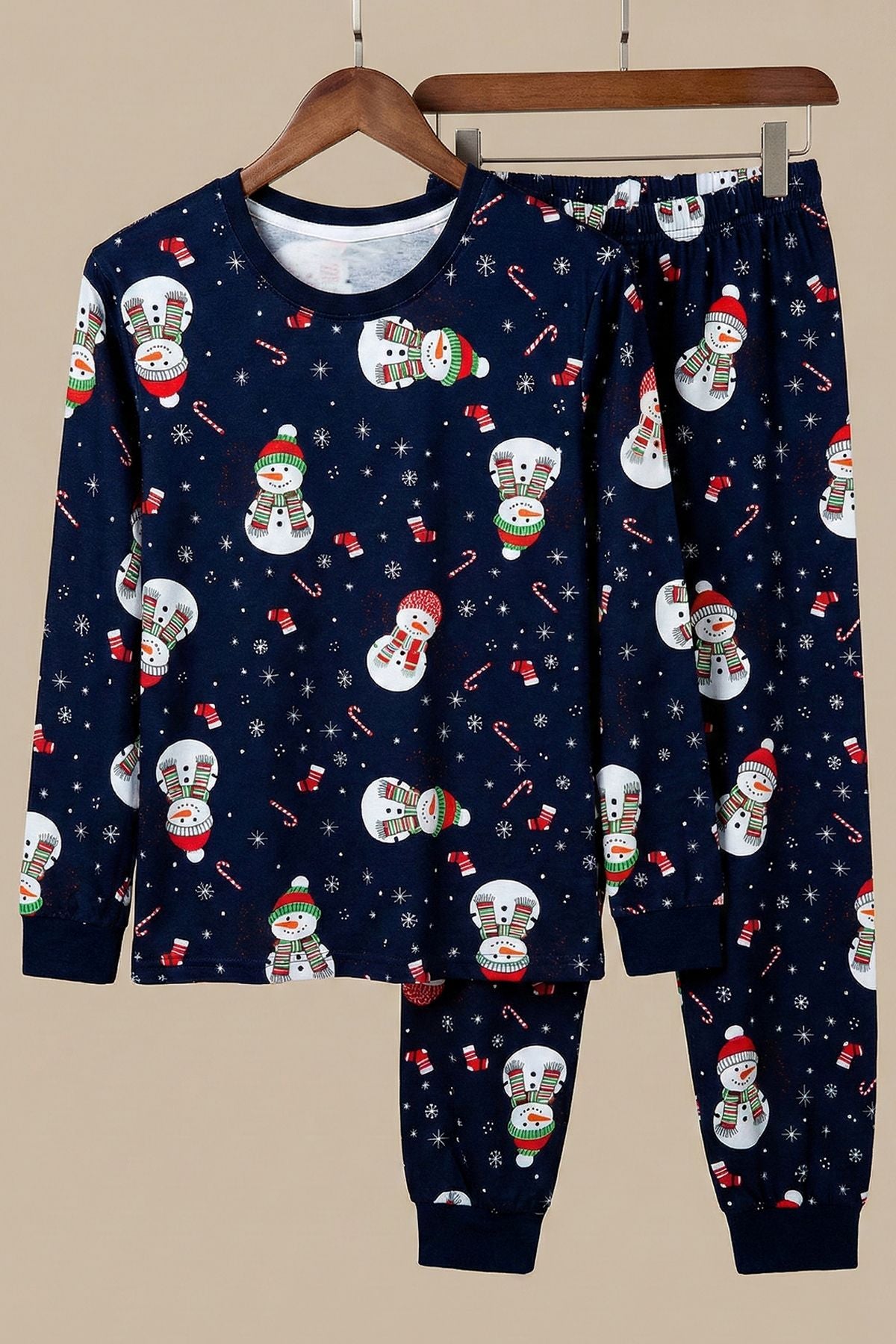 Unisex Yılbaşı Kardan Adam Desenli Çocuk Pijama Takımı