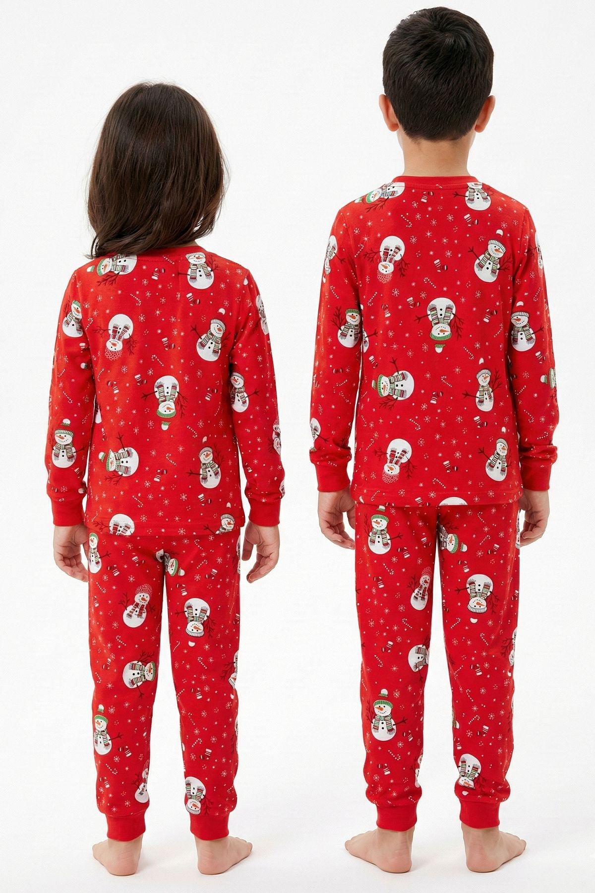 Unisex Yılbaşı Kardan Adam Desenli Çocuk Pijama Takımı