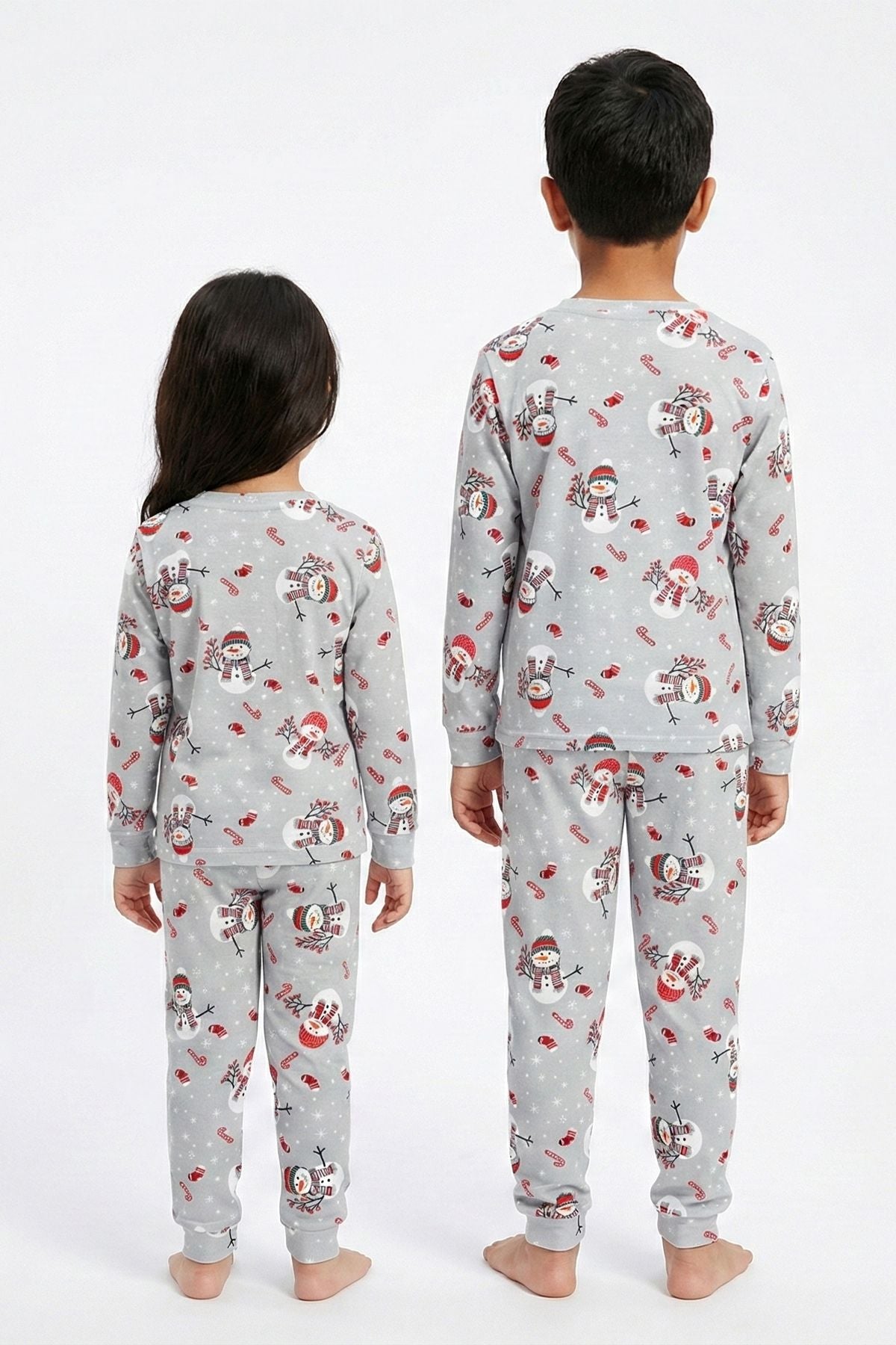 Unisex Yılbaşı Temalı Cute Kardan Adam Desenli Çocuk Pijama Takımı