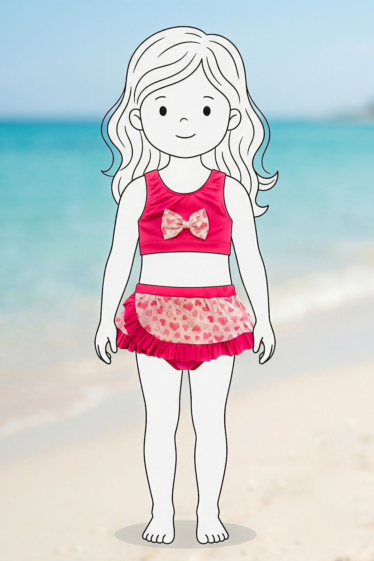 Üst Fiyonk Alt Fırfır Etek Detaylı Kız Çocuk Mayo Bikini Takımı