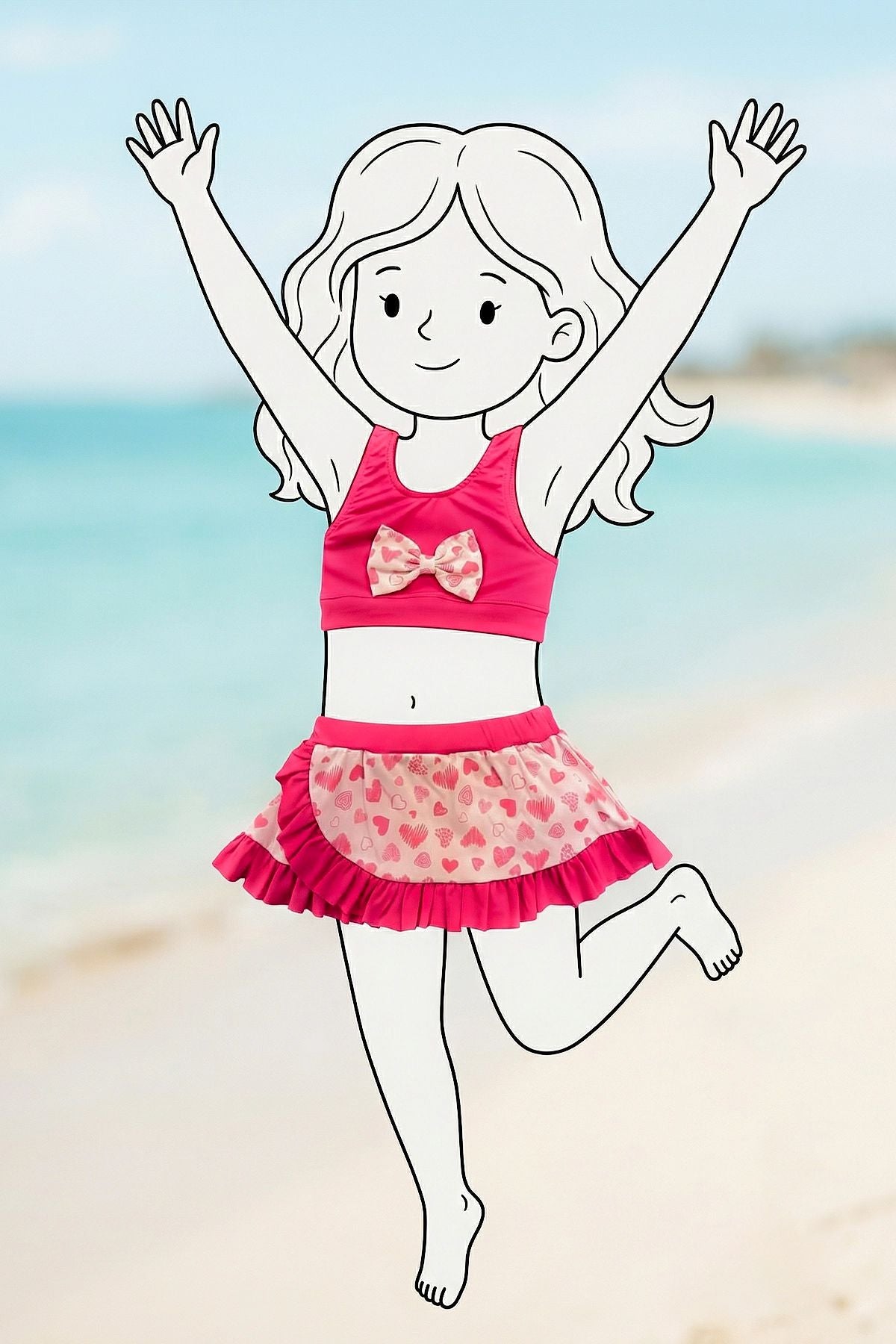Üst Fiyonk Alt Fırfır Etek Detaylı Kız Çocuk Mayo Bikini Takımı