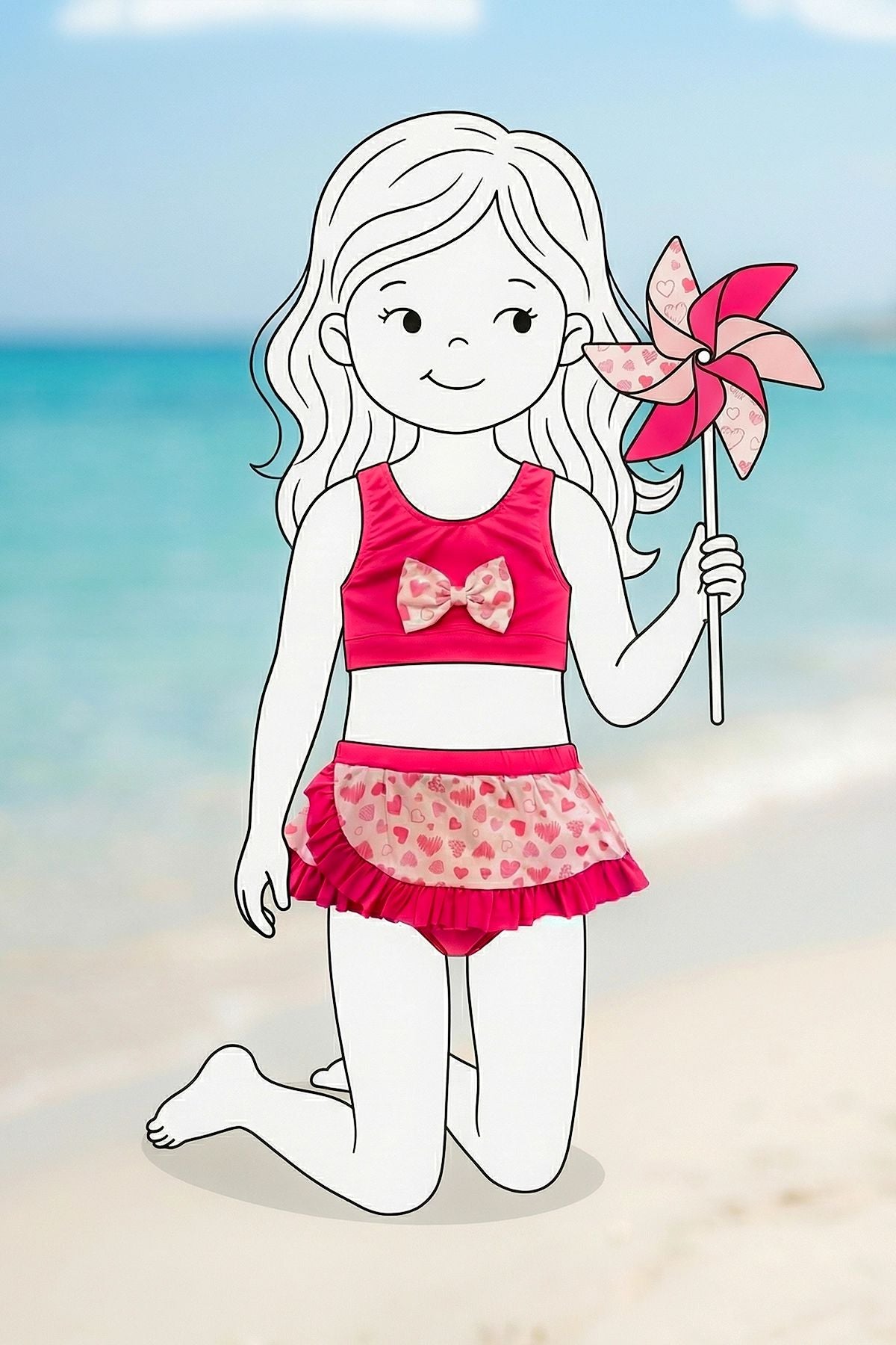 Üst Fiyonk Alt Fırfır Etek Detaylı Kız Çocuk Mayo Bikini Takımı