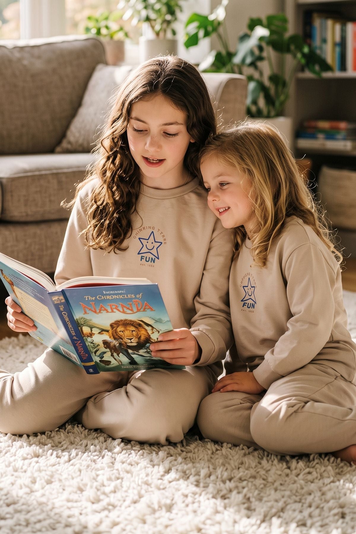 Uzun Kollu Bej Renk Yıldız Baskılı Unisex Çocuk Pijama Takımı