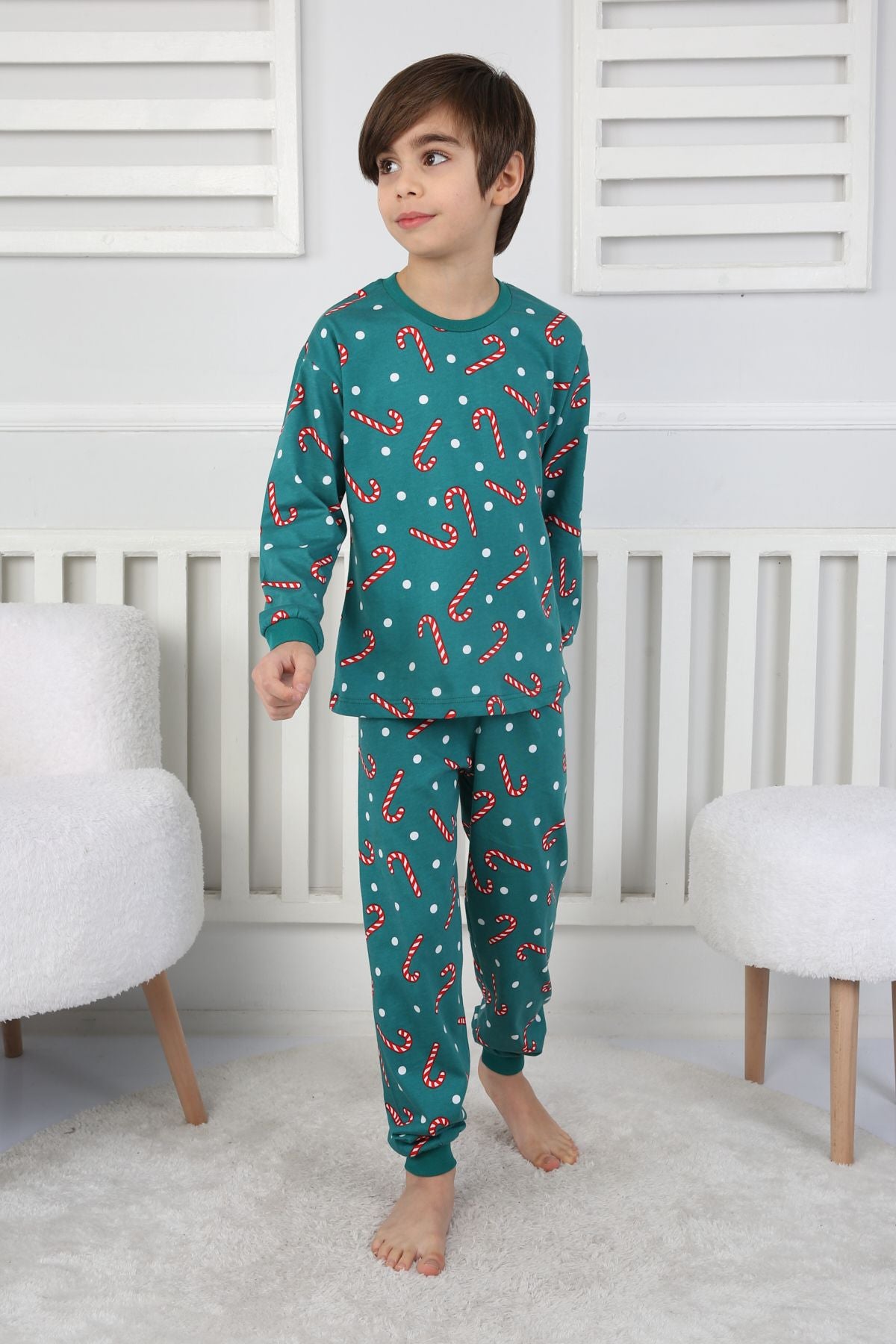 Sevimli Kardan Adam-Penguen Desenli %100 Pamuk Unisex Çocuk Pijama Takımı