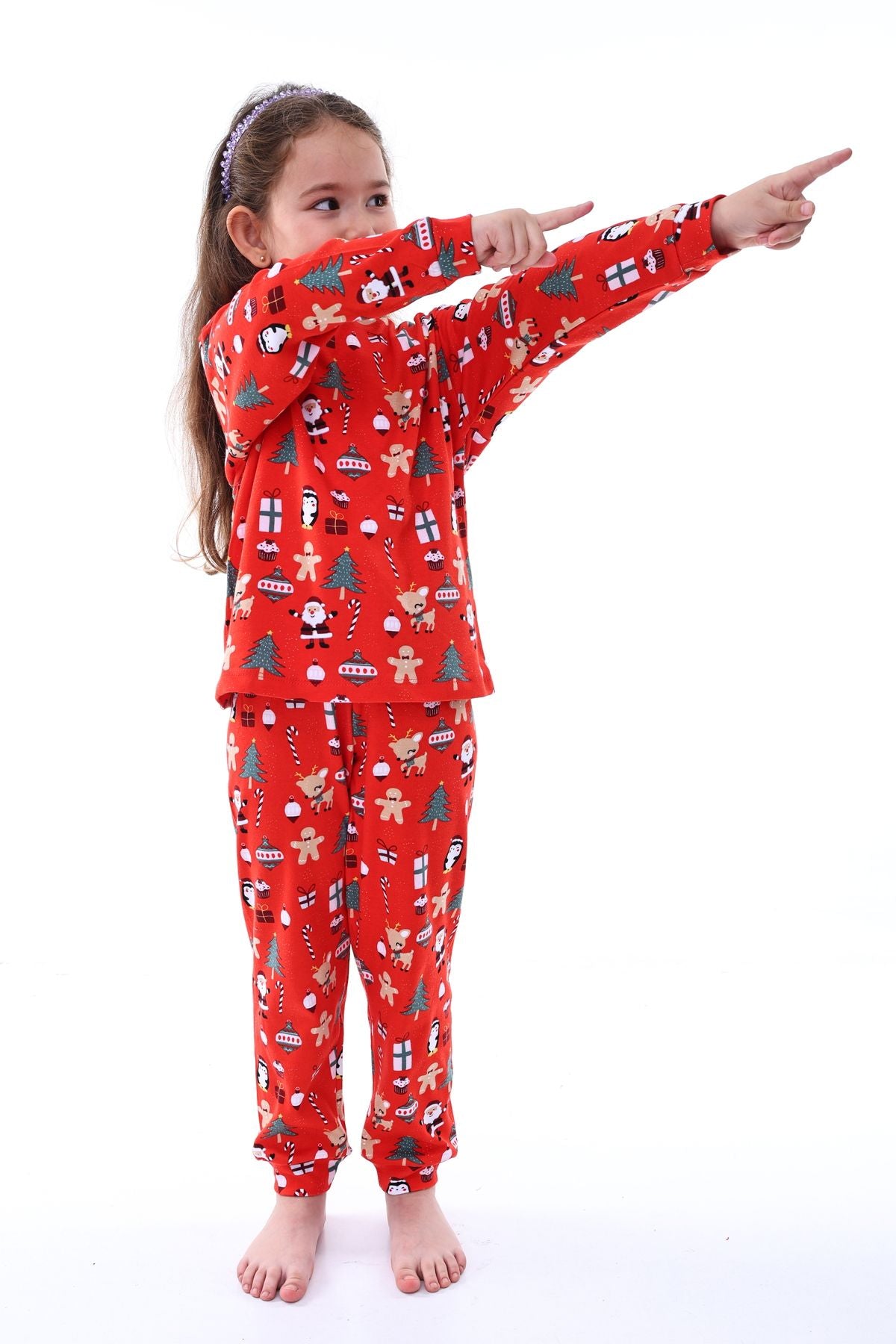 Sevimli Kardan Adam-Penguen Desenli %100 Pamuk Unisex Çocuk Pijama Takımı