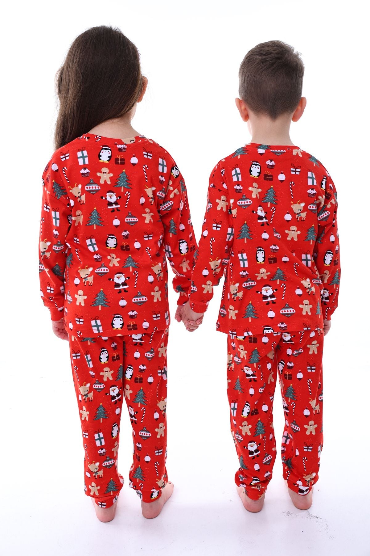 Sevimli Kardan Adam-Penguen Desenli %100 Pamuk Unisex Çocuk Pijama Takımı