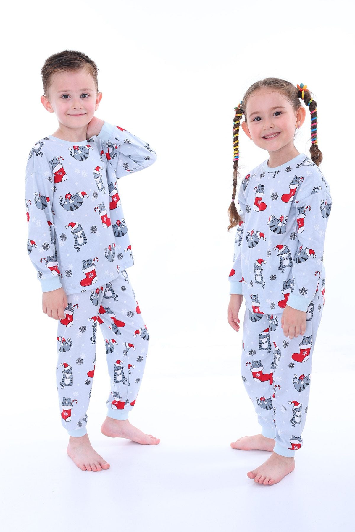 Sevimli Kardan Adam-Penguen Desenli %100 Pamuk Unisex Çocuk Pijama Takımı