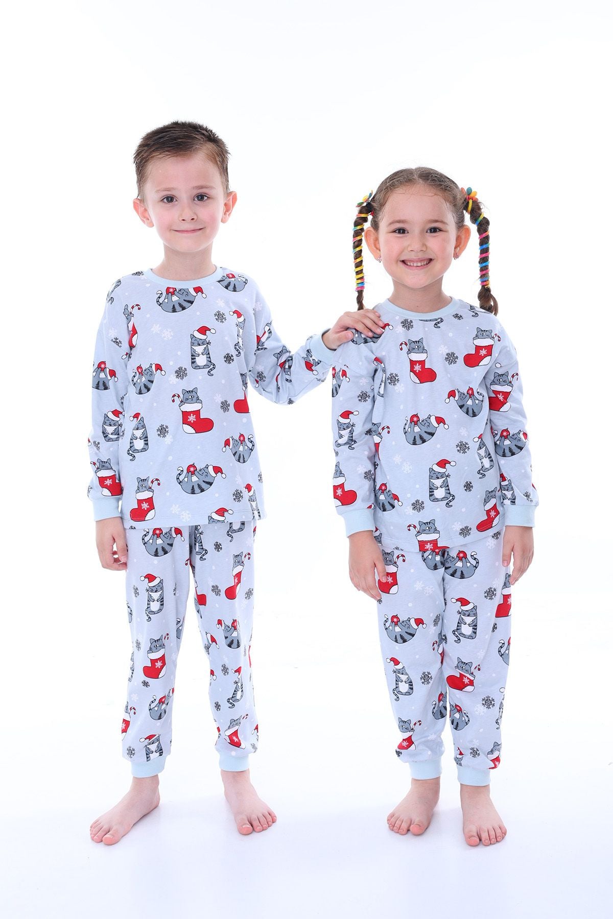 Sevimli Kardan Adam-Penguen Desenli %100 Pamuk Unisex Çocuk Pijama Takımı