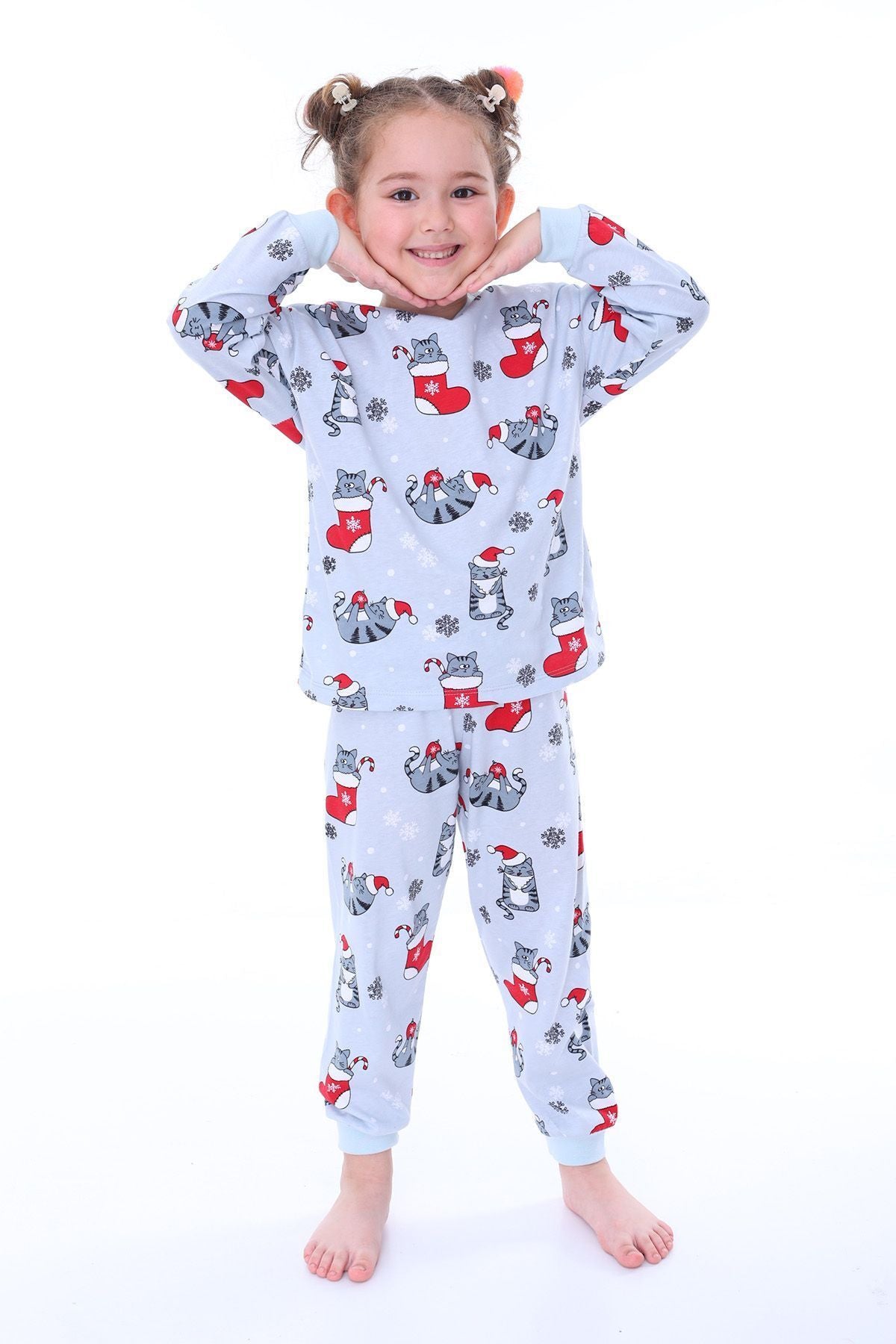 Sevimli Kardan Adam-Penguen Desenli %100 Pamuk Unisex Çocuk Pijama Takımı