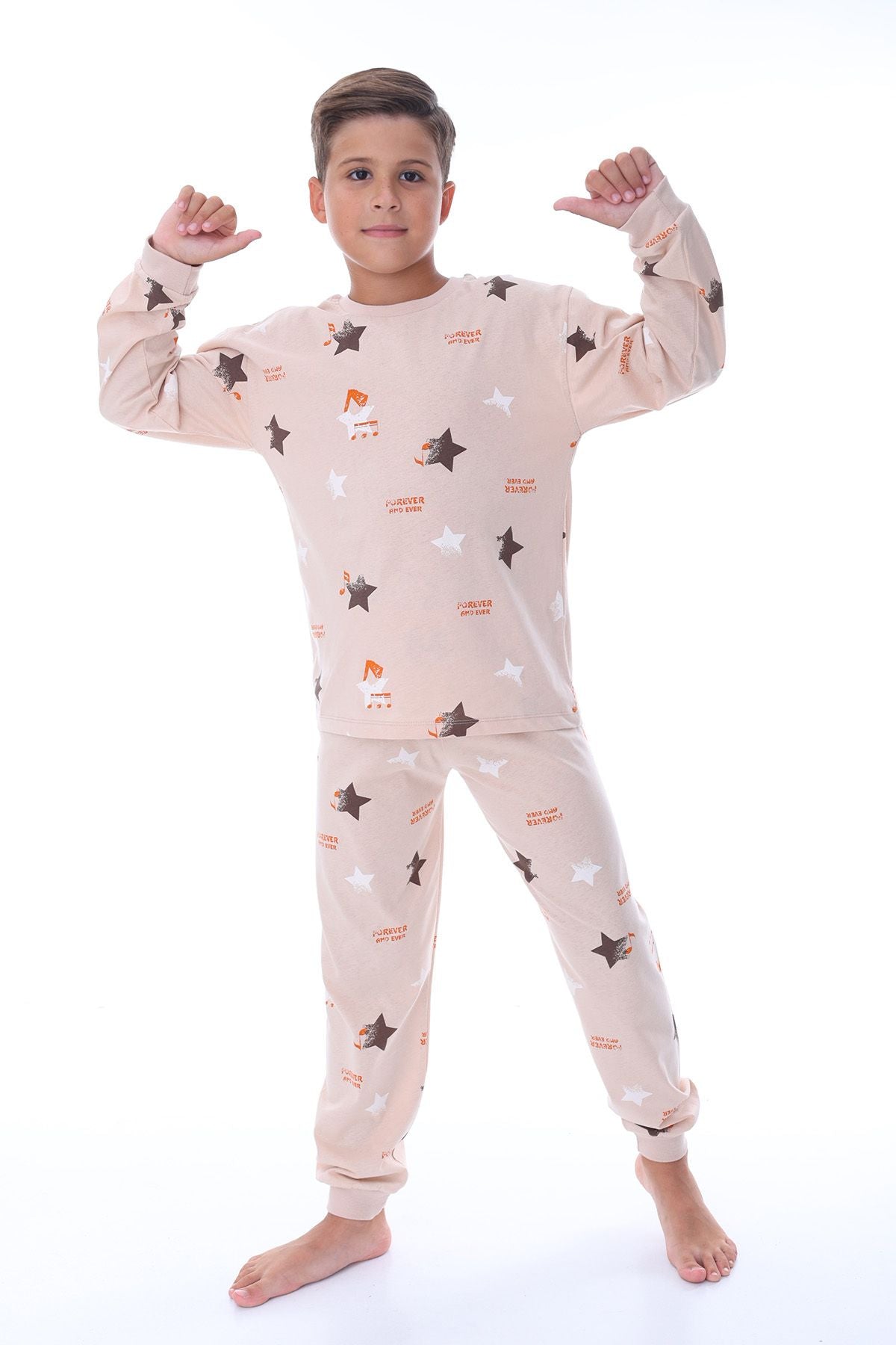 Yıldız Nota Desenli Mavi Pijama Takımı