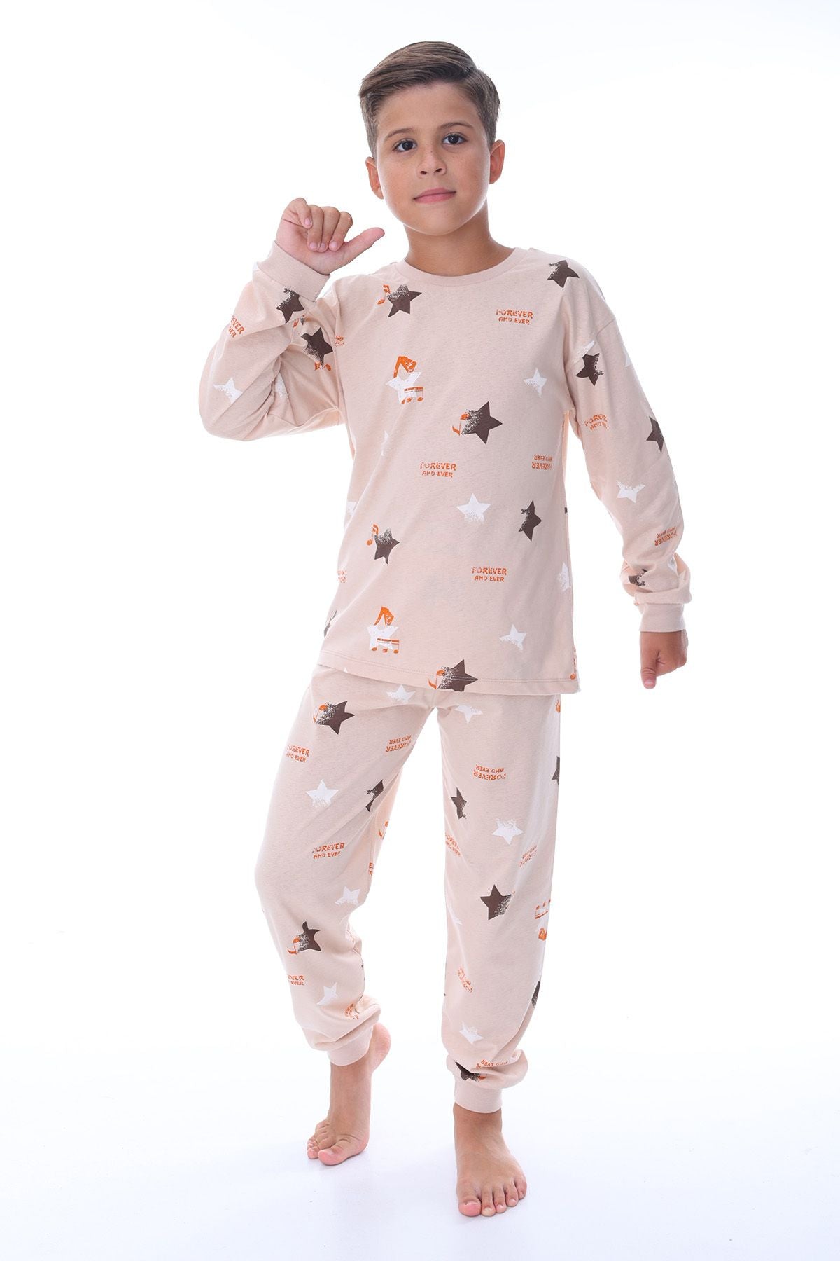 Yıldız Nota Desenli Mavi Pijama Takımı