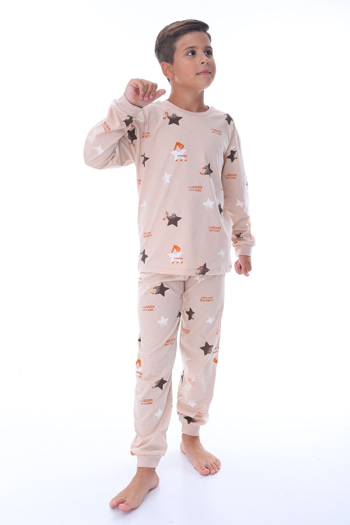 Yıldız Nota Desenli Mavi Pijama Takımı