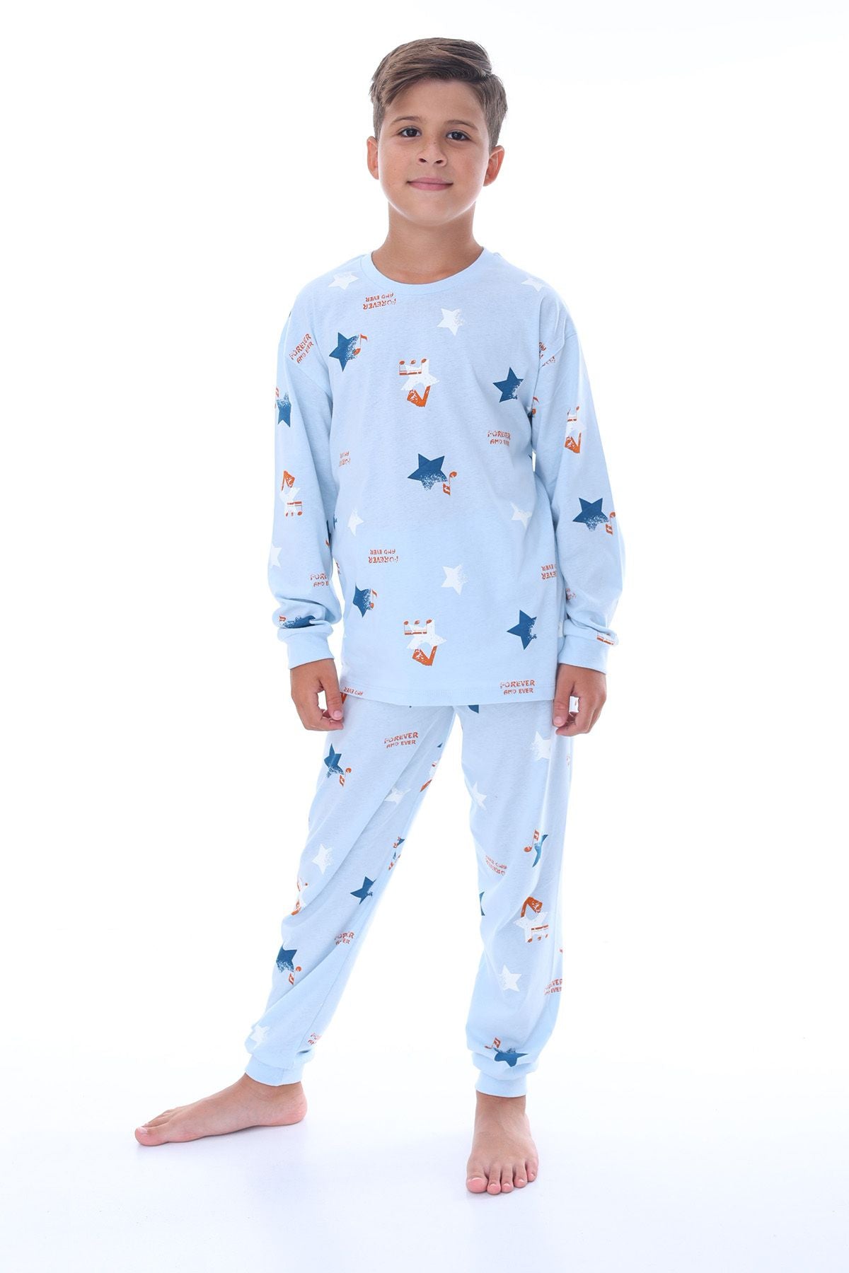 Yıldız Nota Desenli Mavi Pijama Takımı