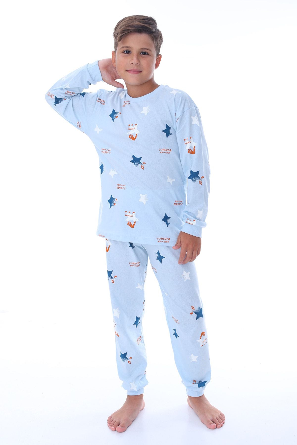 Yıldız Nota Desenli Mavi Pijama Takımı