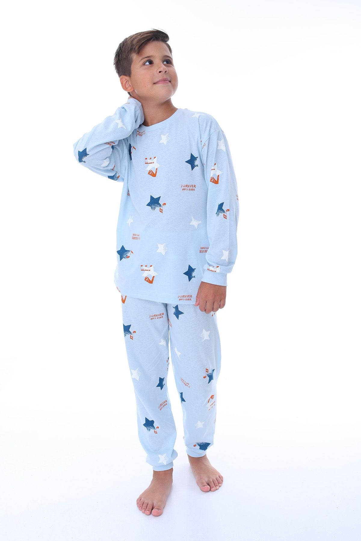 Yıldız Nota Desenli Mavi Pijama Takımı