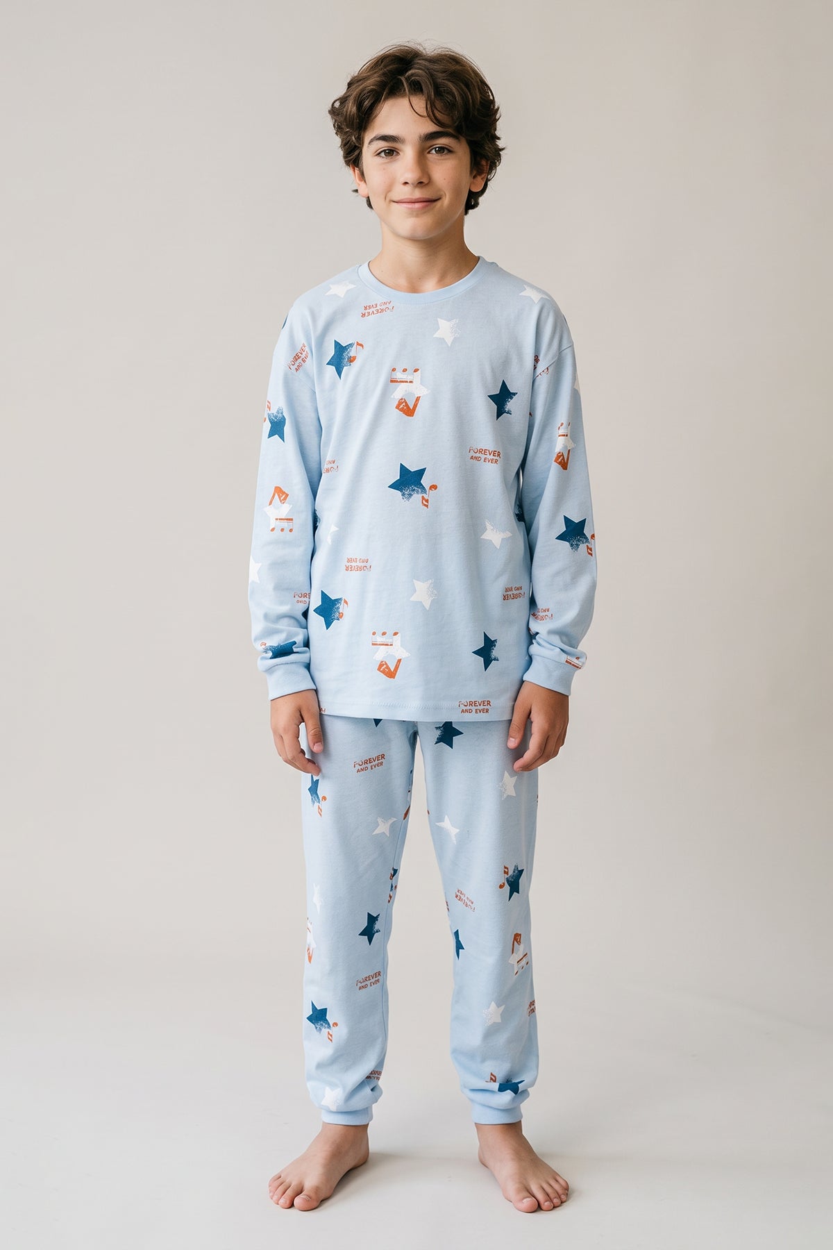 Yıldız Nota Desenli Mavi Pijama Takımı