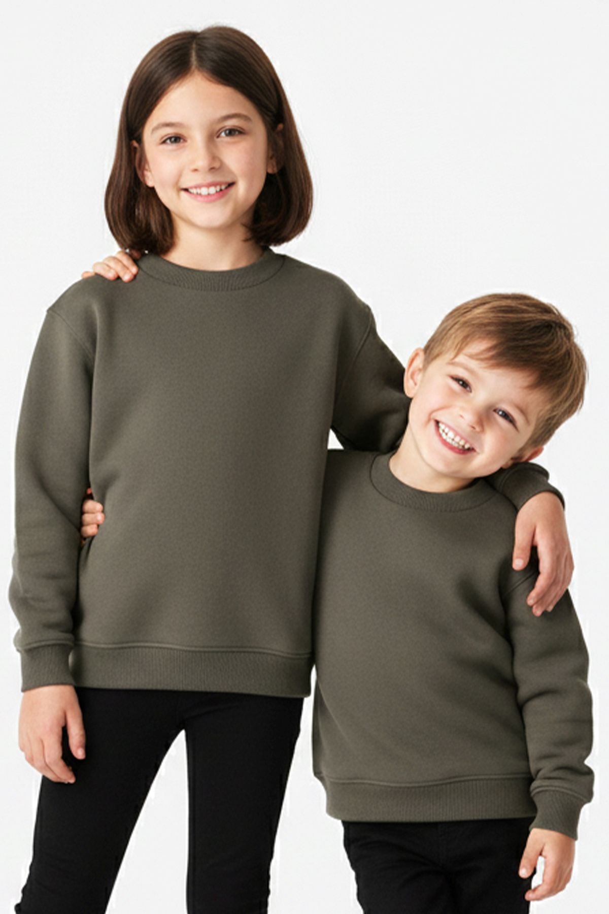 2'Li Basic Şardonlu Çocuk Sweatshirt Haki - Lacivert