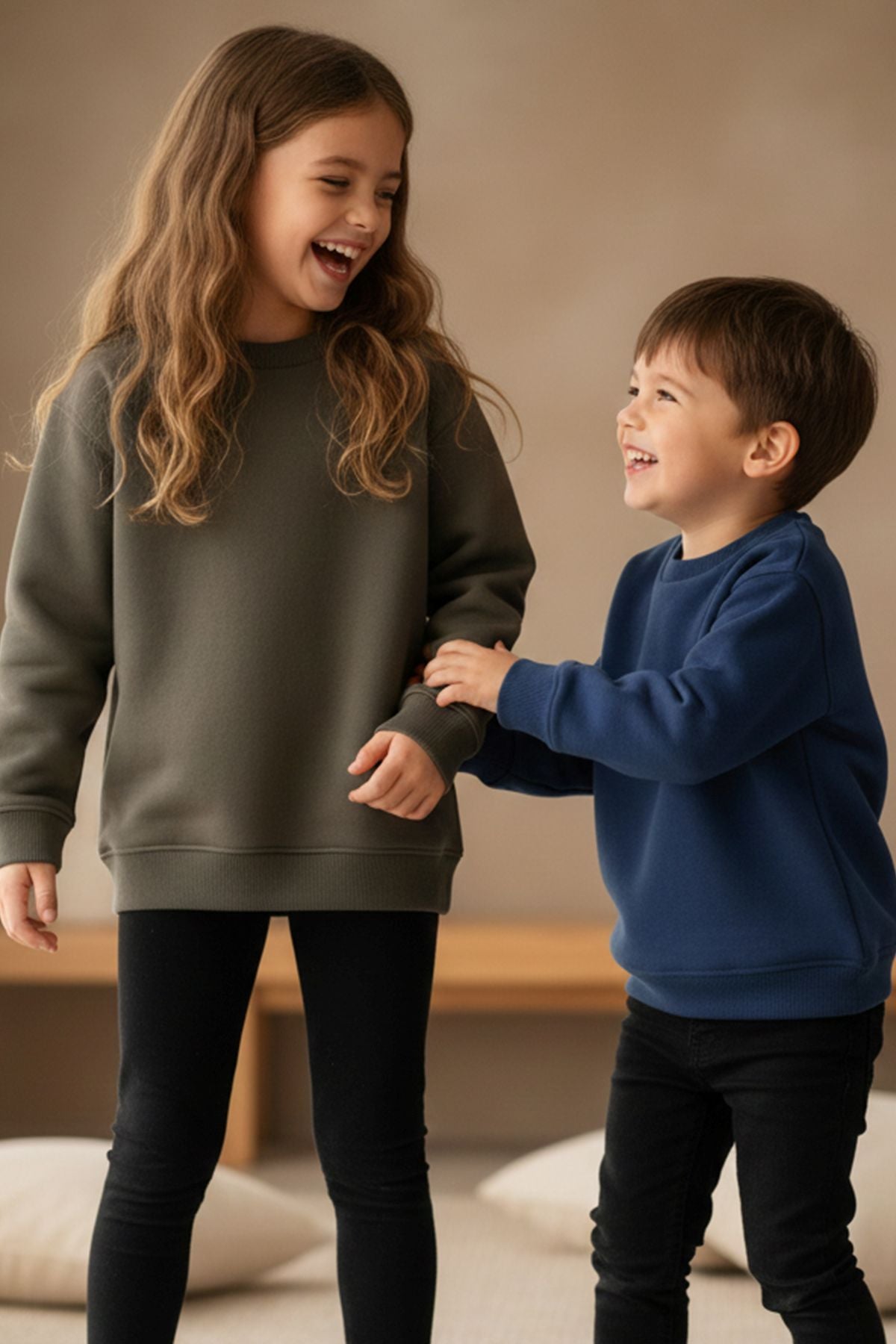 2'Li Basic Şardonlu Çocuk Sweatshirt Haki - Lacivert