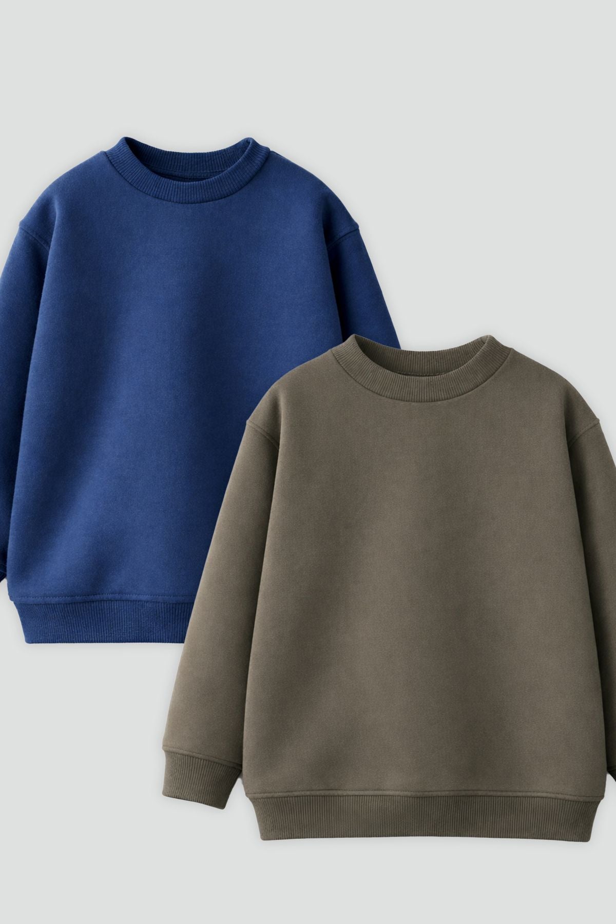2'Li Basic Şardonlu Çocuk Sweatshirt Haki - Lacivert