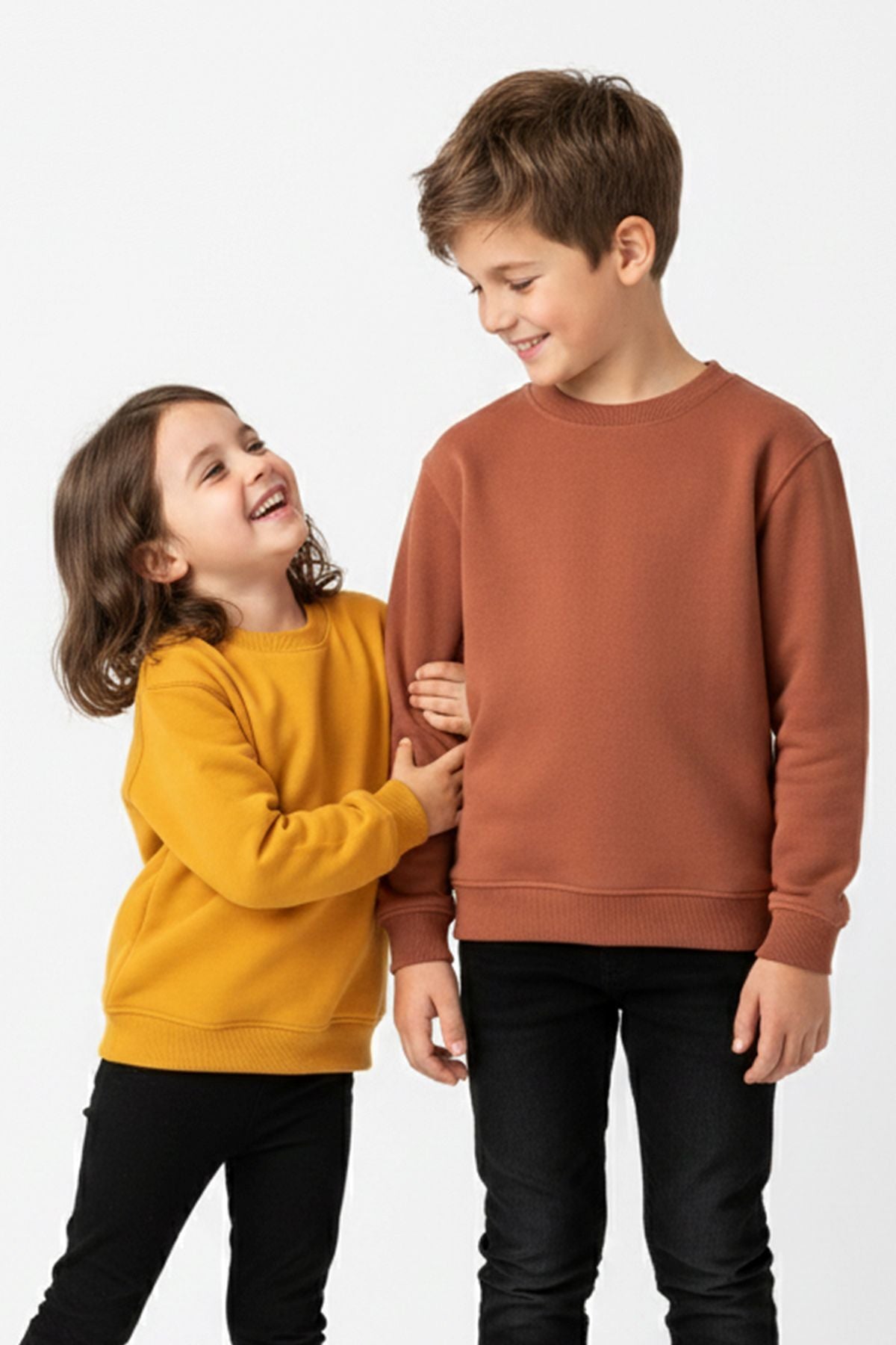 2'Li Basic Şardonlu Çocuk Sweatshirt Hardal - Kahverengi