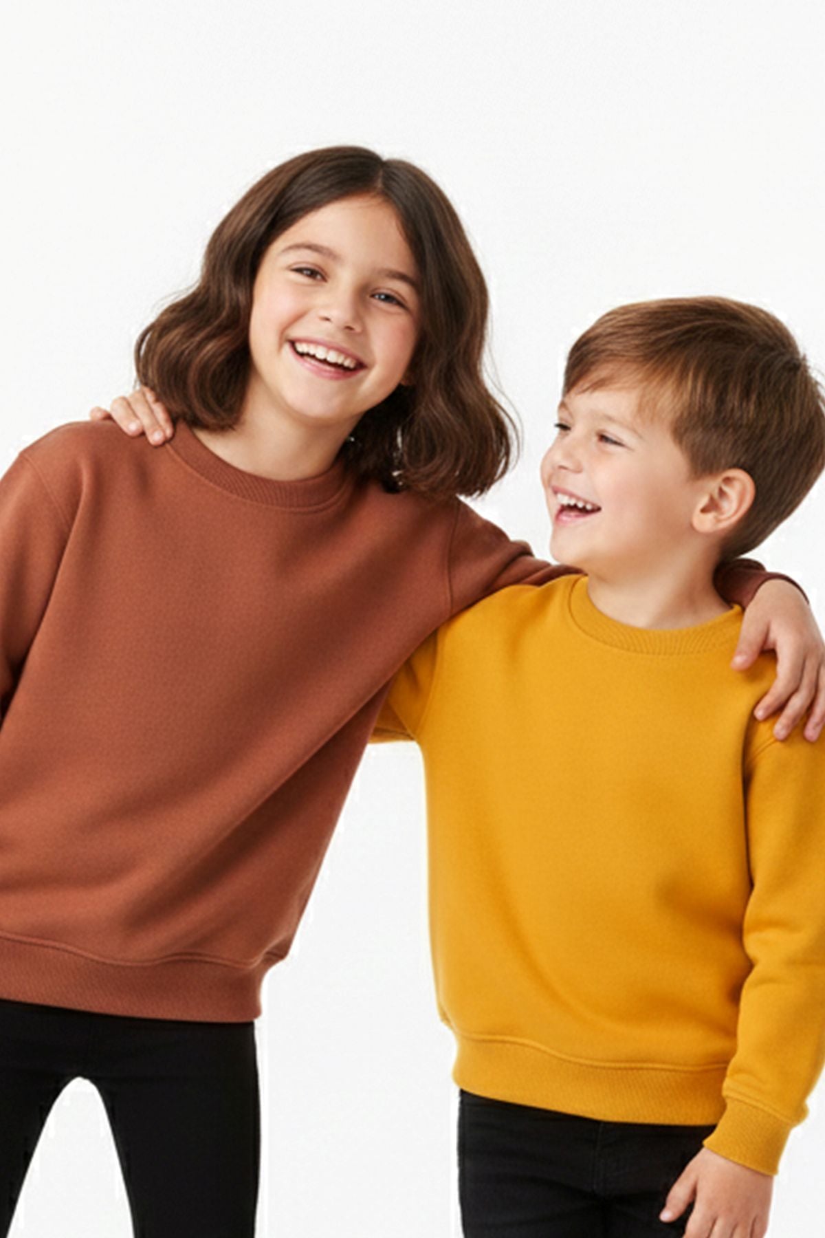 2'Li Basic Şardonlu Çocuk Sweatshirt Hardal - Kahverengi