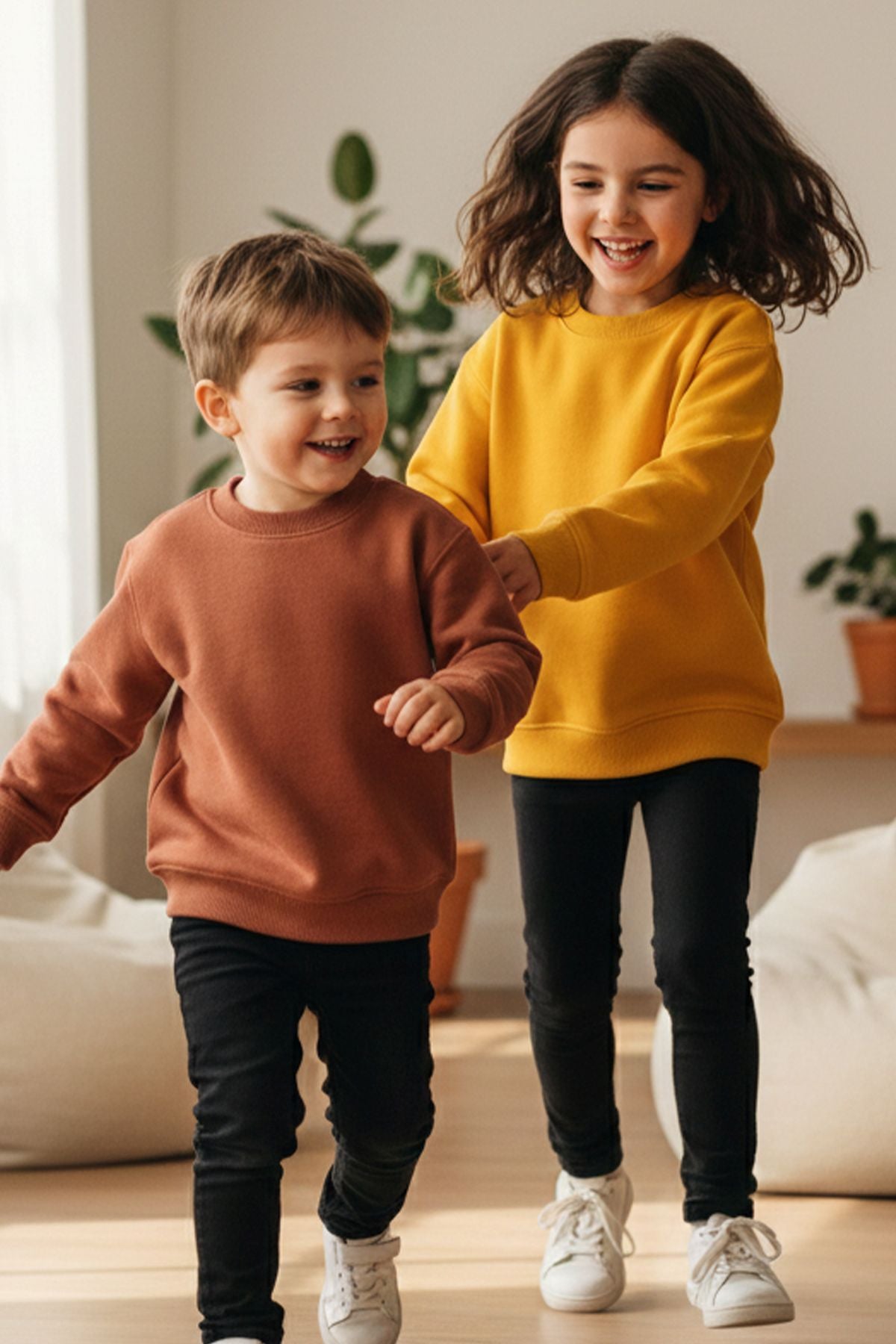 2'Li Basic Şardonlu Çocuk Sweatshirt Hardal - Kahverengi