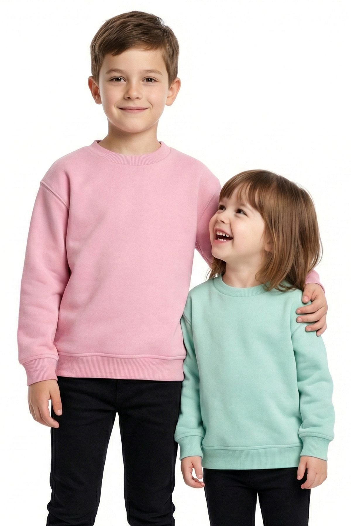 2'Li Basic Şardonlu Çocuk Sweatshirt Su Yeşili - Pudra