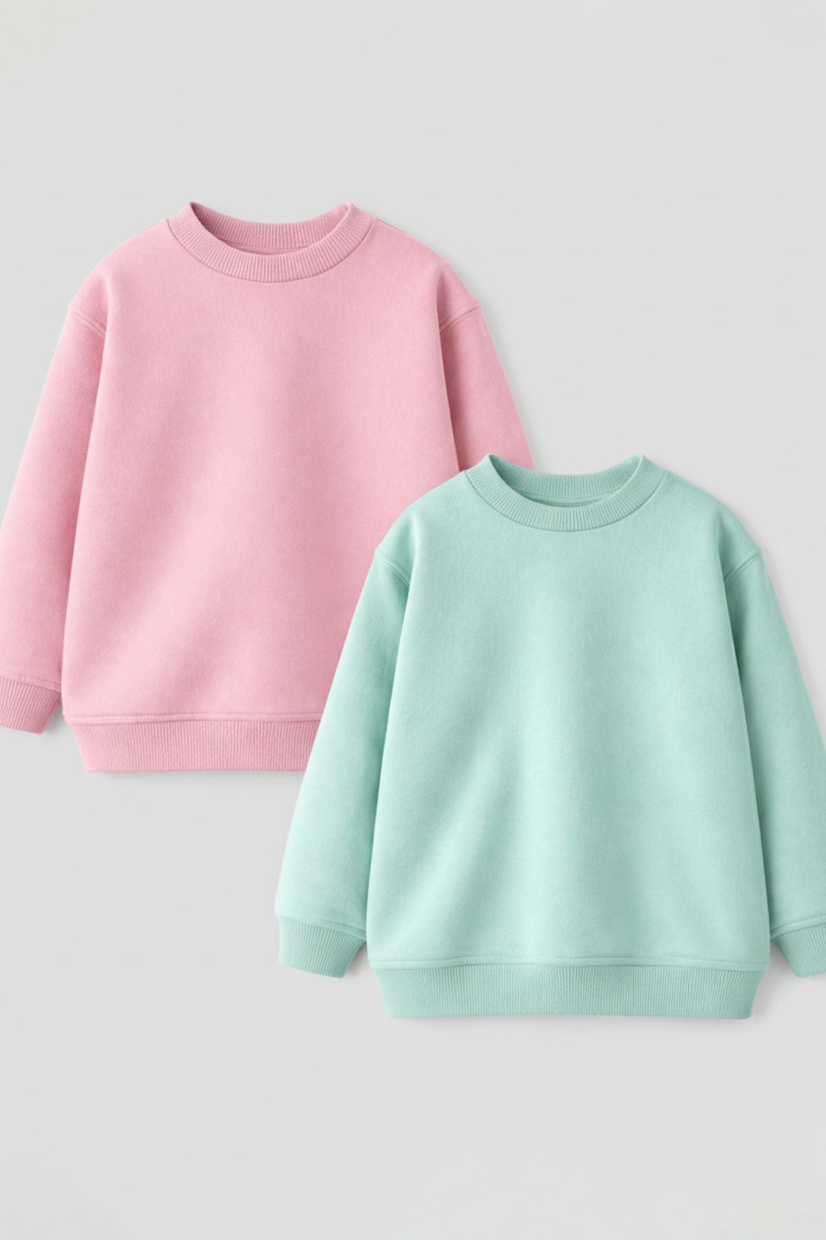 2'Li Basic Şardonlu Çocuk Sweatshirt Su Yeşili - Pudra