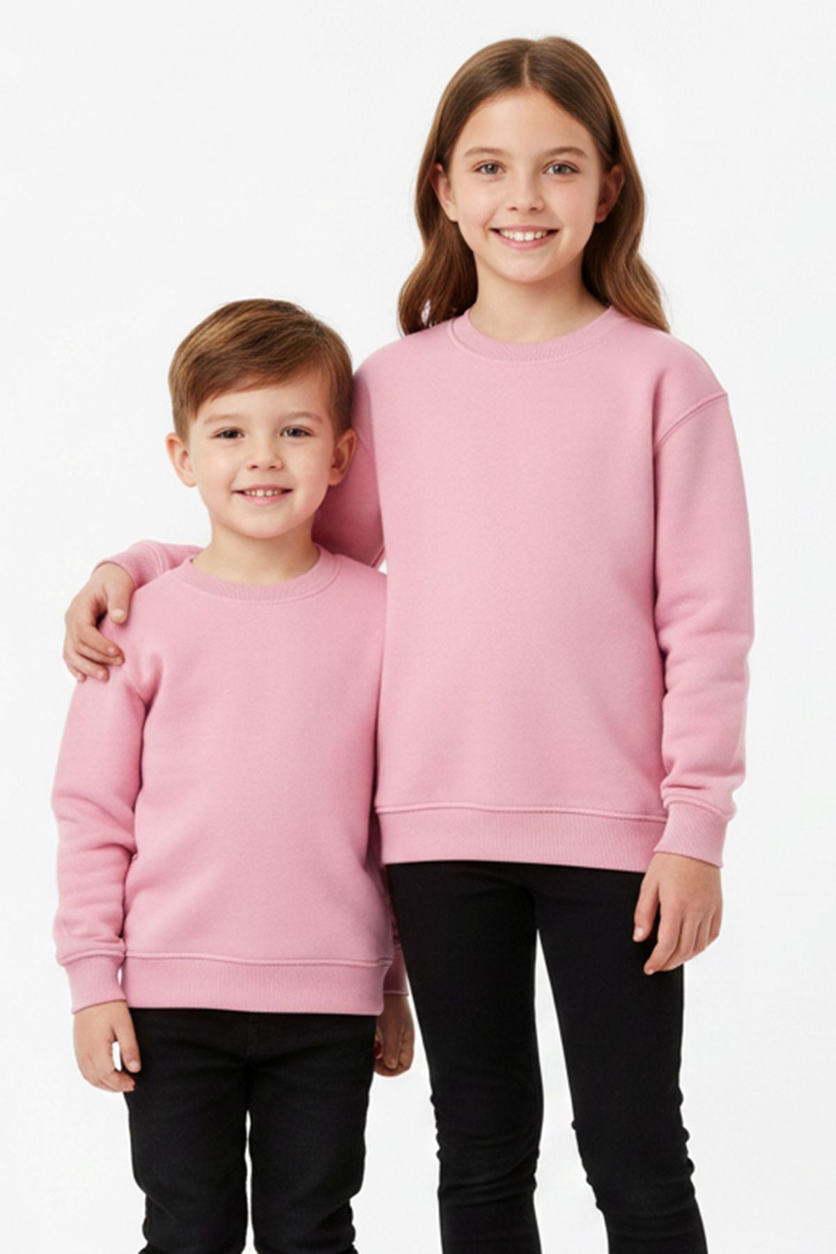 2'Li Basic Şardonlu Çocuk Sweatshirt Su Yeşili - Pudra