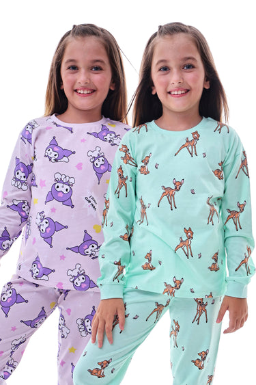 2'Li Kuromi Ve Geyik Desenli Kız Çocuk Pijama Takımı