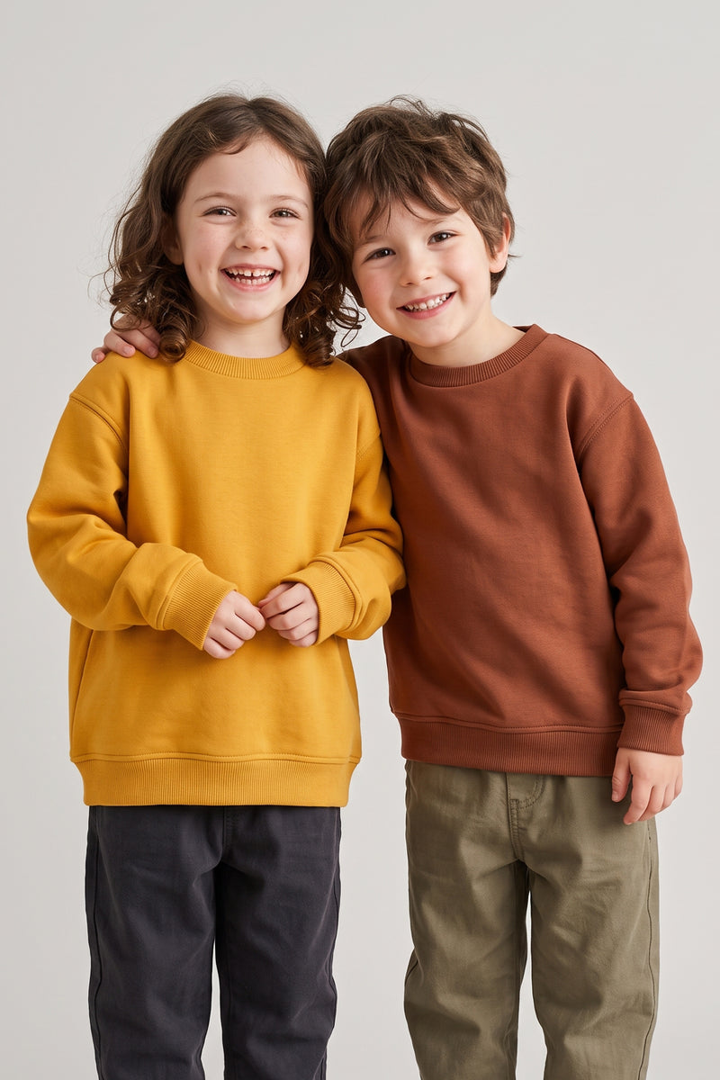 2'Li Basic Şardonlu Çocuk Sweatshirt Hardal - Kahverengi