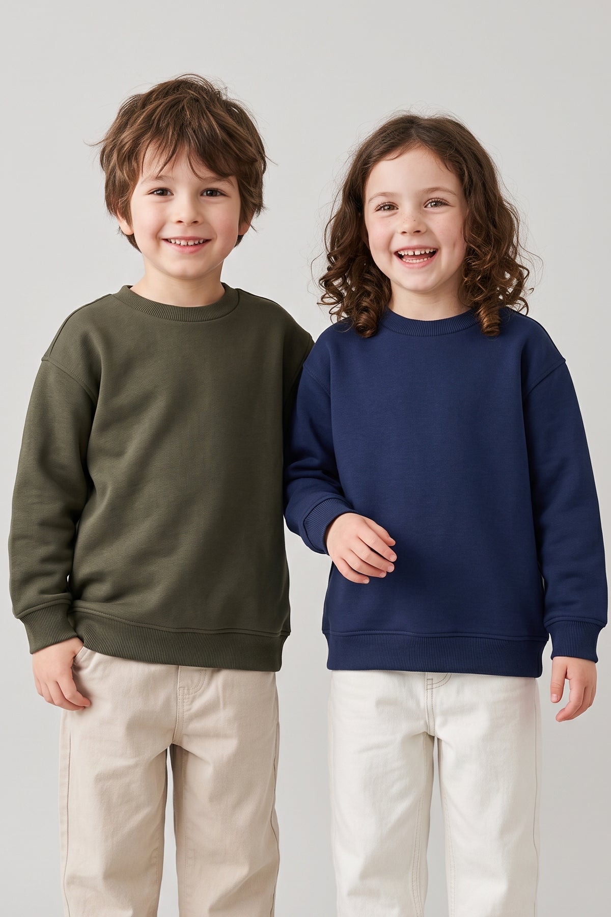 2'Li Basic Şardonlu Çocuk Sweatshirt Haki - Lacivert
