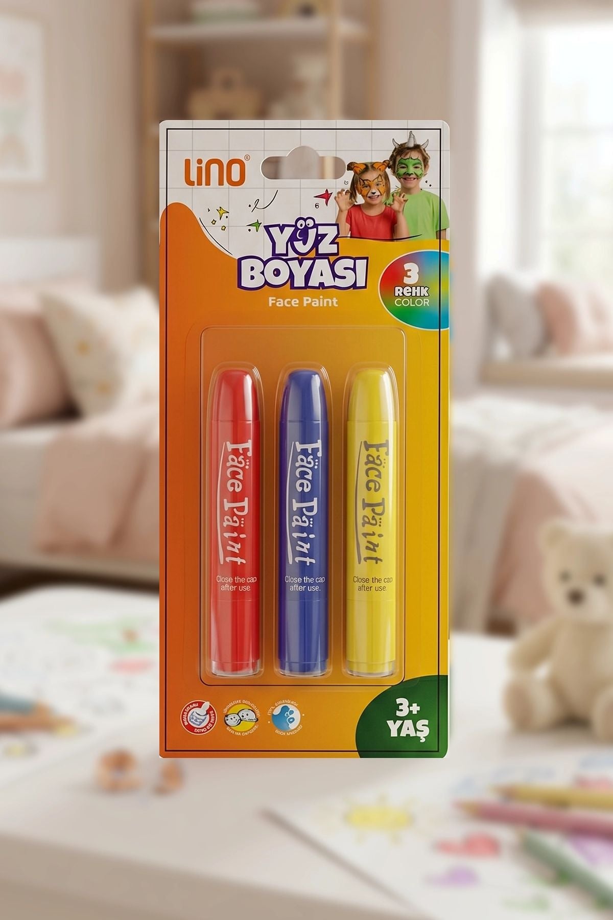 Yıkanabilir 3 Renk Çevirmeli Mekanizmalı Yüz Boyama Seti - Face Paint