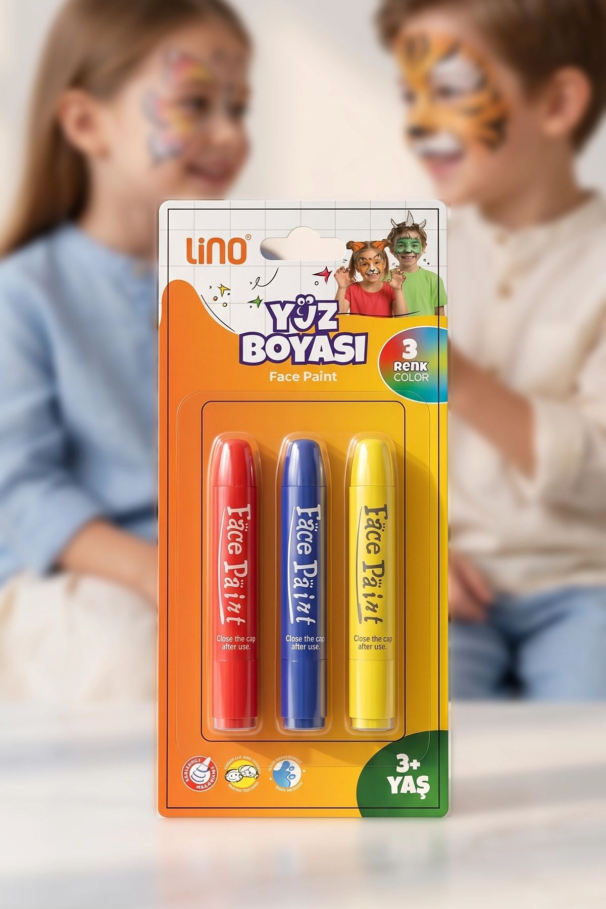 Yıkanabilir 3 Renk Çevirmeli Mekanizmalı Yüz Boyama Seti - Face Paint