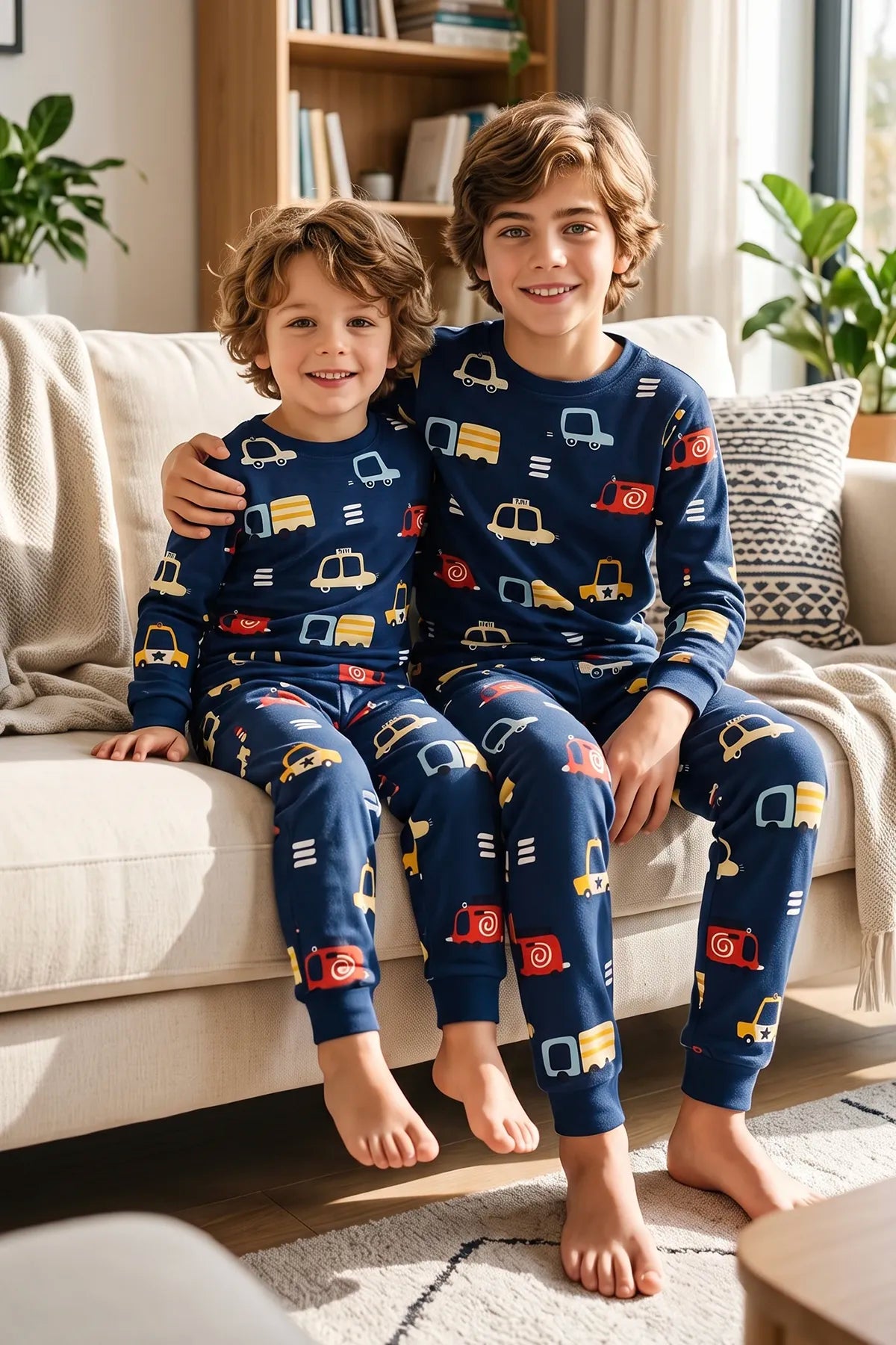 Araba Desenli %100 Pamuk Süprem Kumaş Erkek Bebek - Çocuk Pijama Takımı