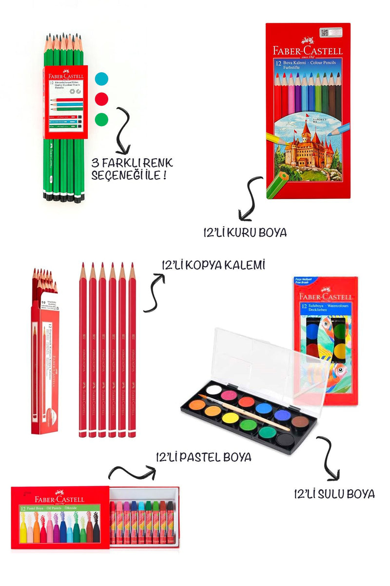 5'Li Okul Set (Kurşun Kalem-Kuru Boya-Kopya Kalemi-Sulu Boya-Pastel Boya )
