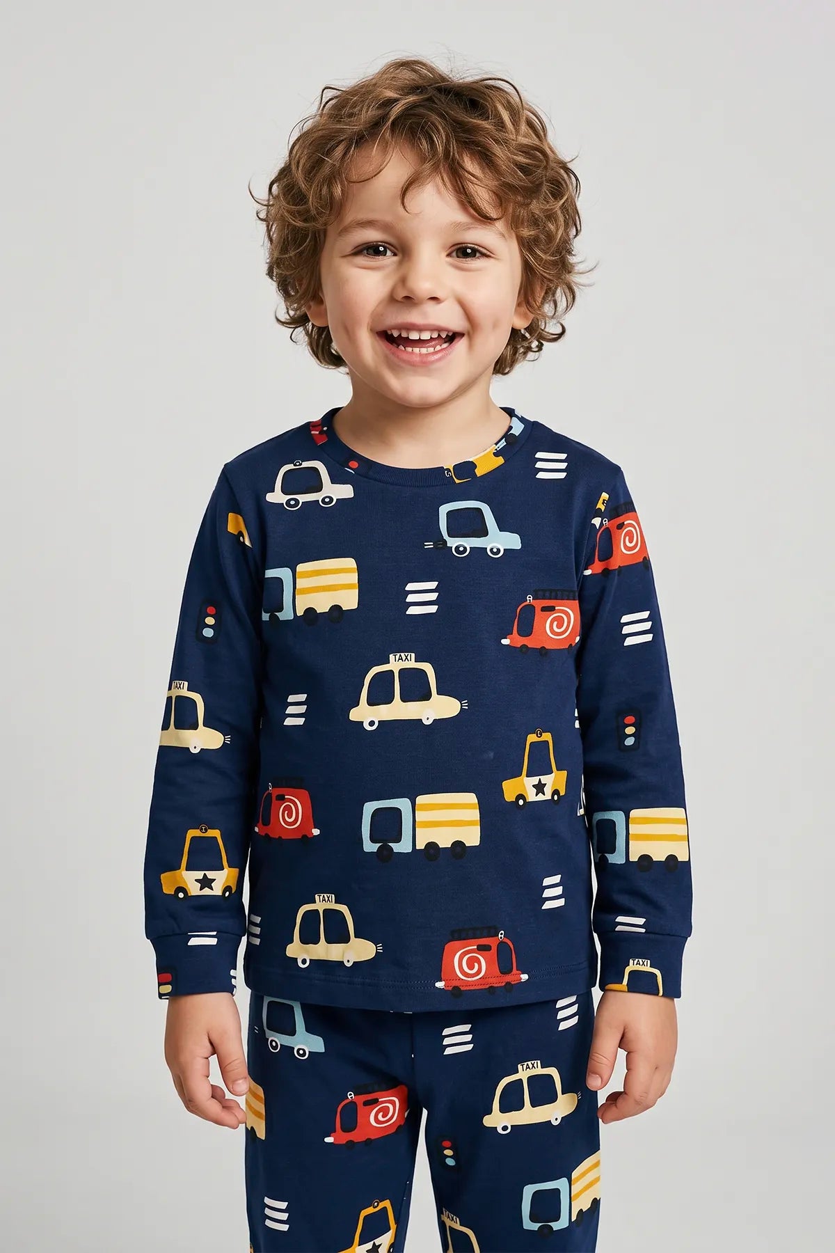 Araba Desenli %100 Pamuk Süprem Kumaş Erkek Bebek - Çocuk Pijama Takımı