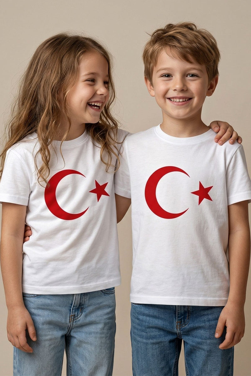 Türk Bayrağı Baskılı Beyaz Renk T-Shirt