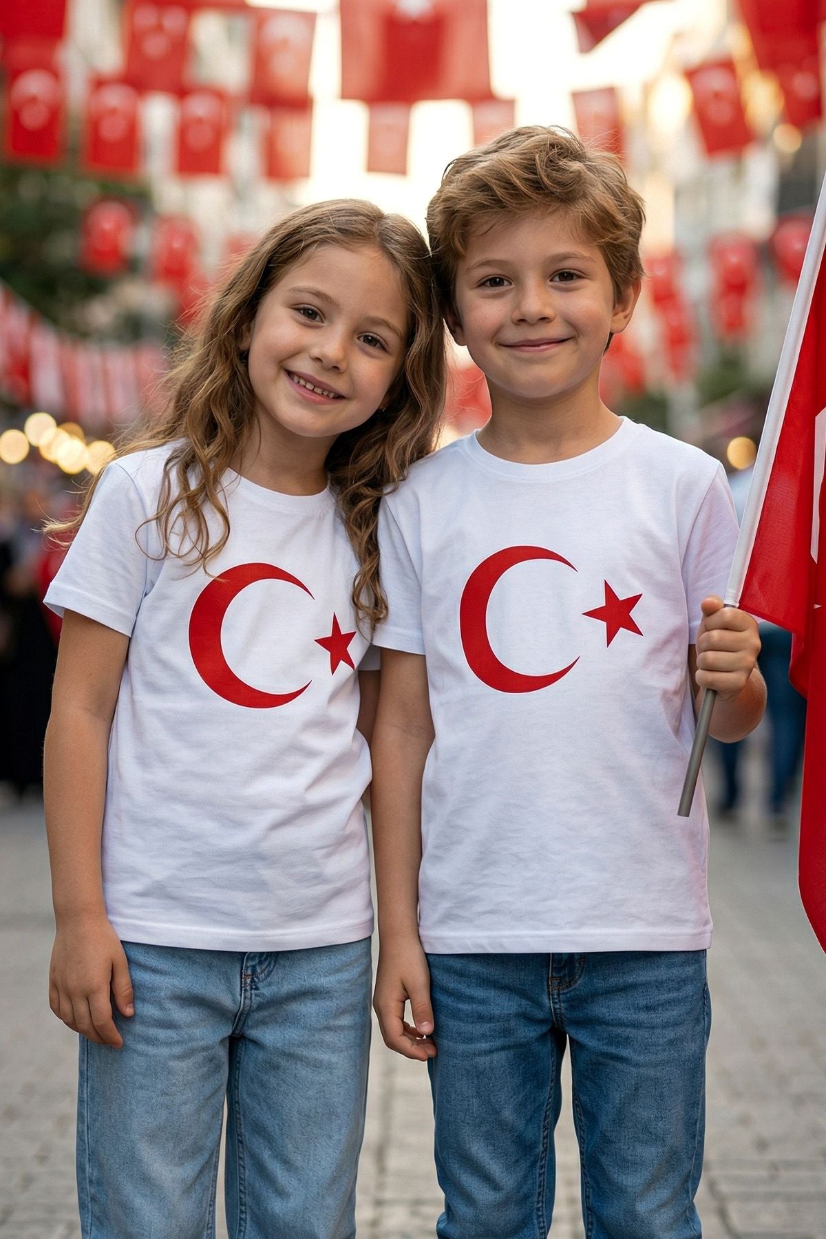 Türk Bayrağı Baskılı Beyaz Renk T-Shirt