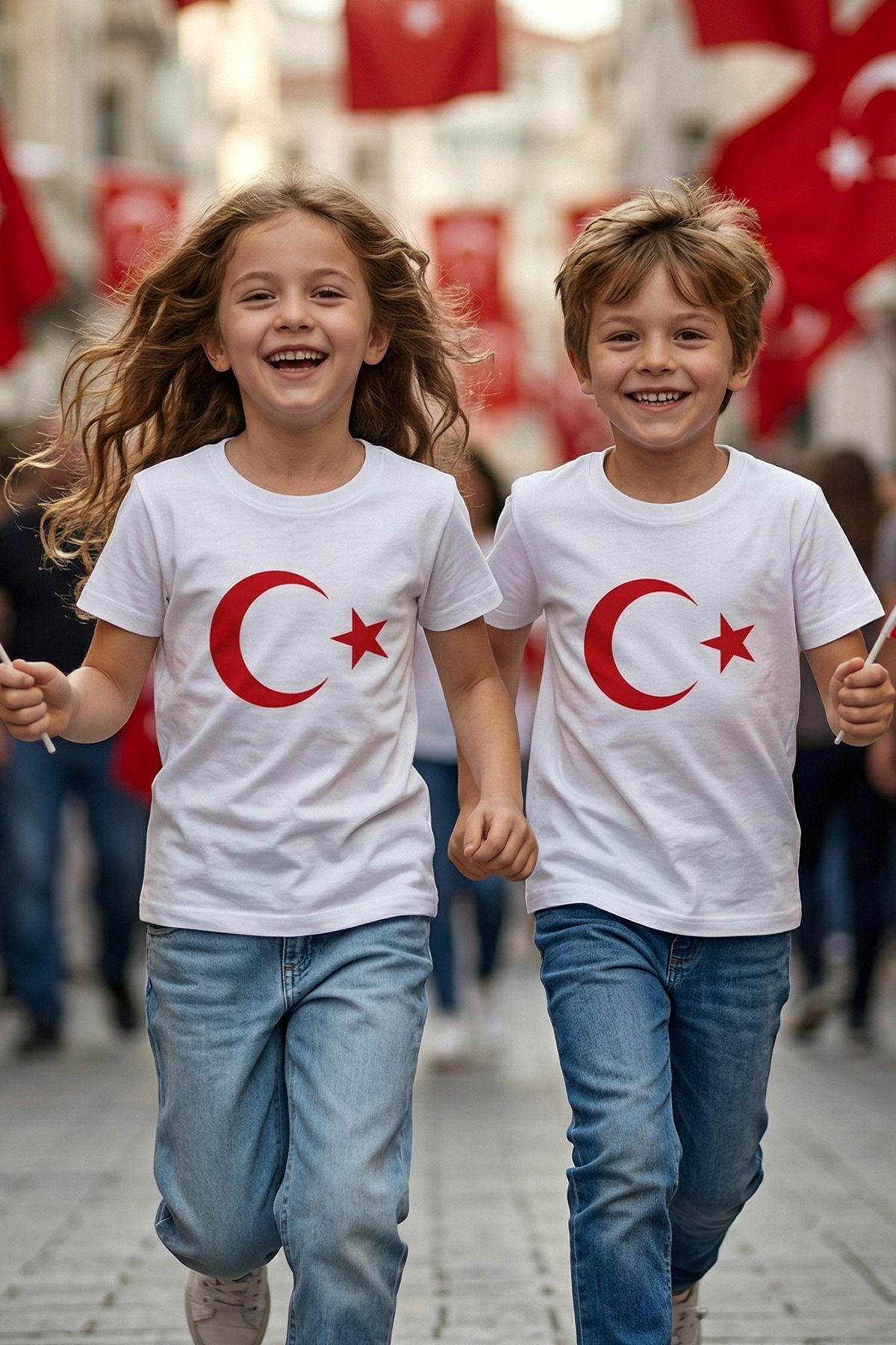 Türk Bayrağı Baskılı Beyaz Renk T-Shirt