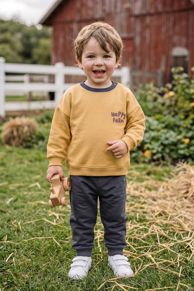 Happy Farm Baskılı Erkek Bebek Sweatshirt Eşofman Alt Üst Takım