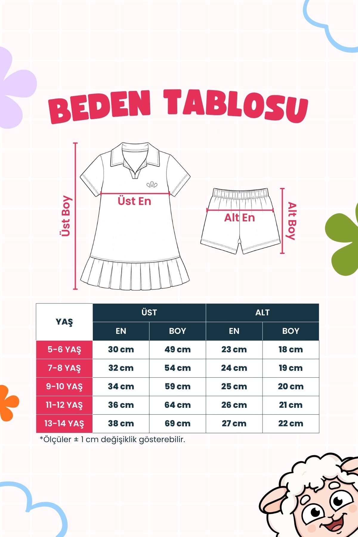 Kız Çocuk Polo Yaka Garni Pile Etekli Sportif - Boneli Mayo Takımı