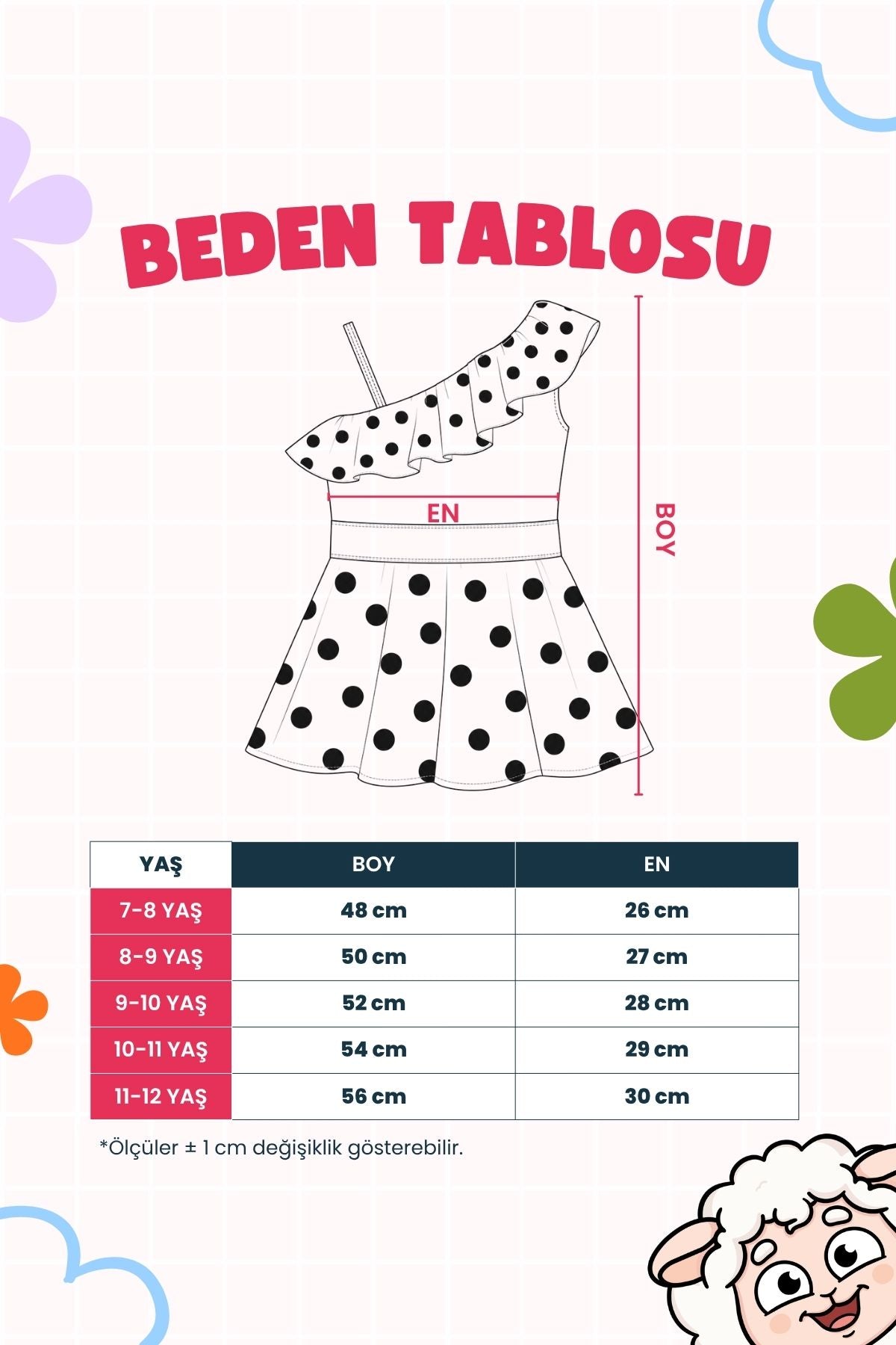 Puantiye Desenli Asimetrik Yaka Fırfırlı Kız Çocuk Elbise Mayo