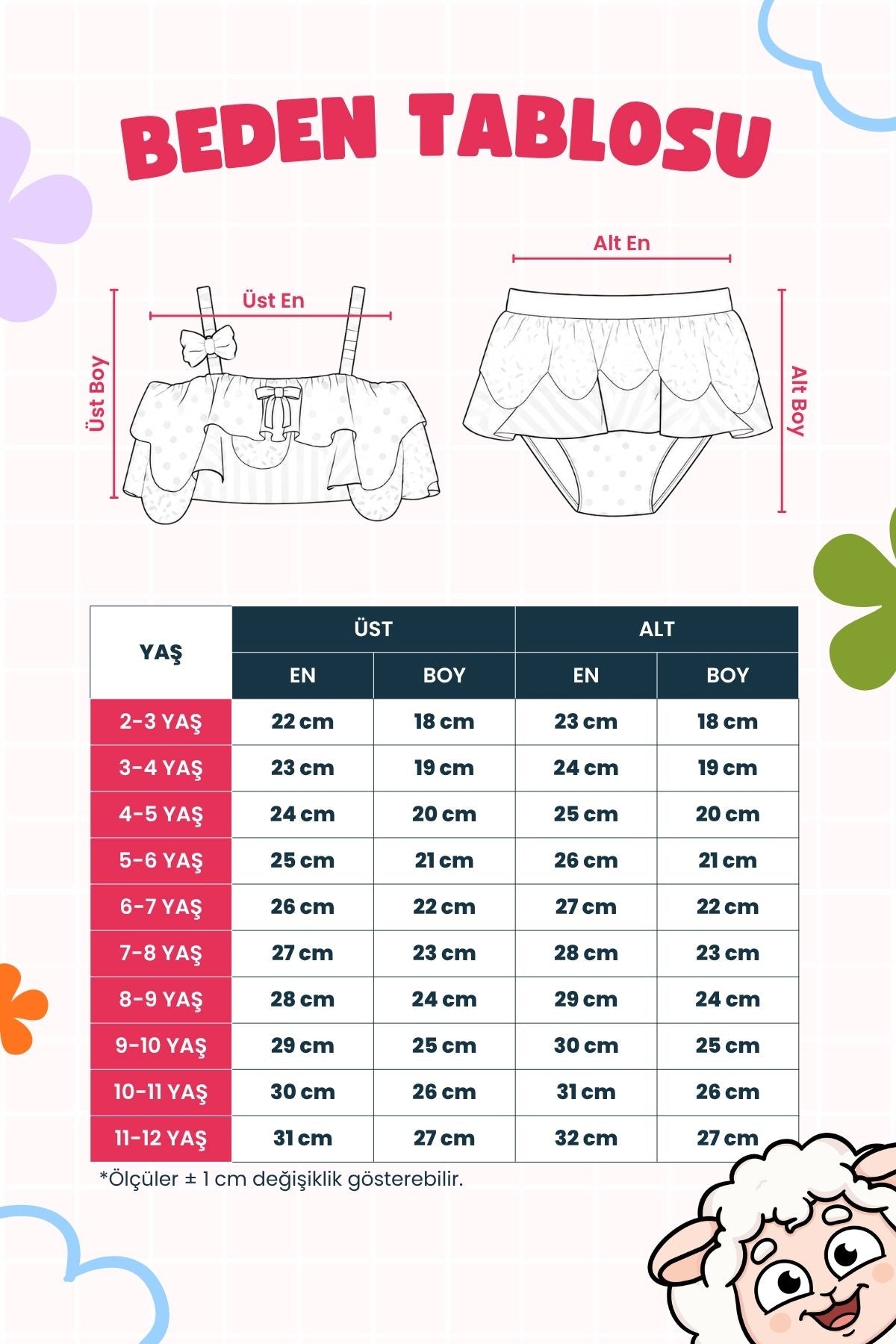 Fırfırlı Kız Çocuk Renkli Şeker Desenli Bikini Takımı
